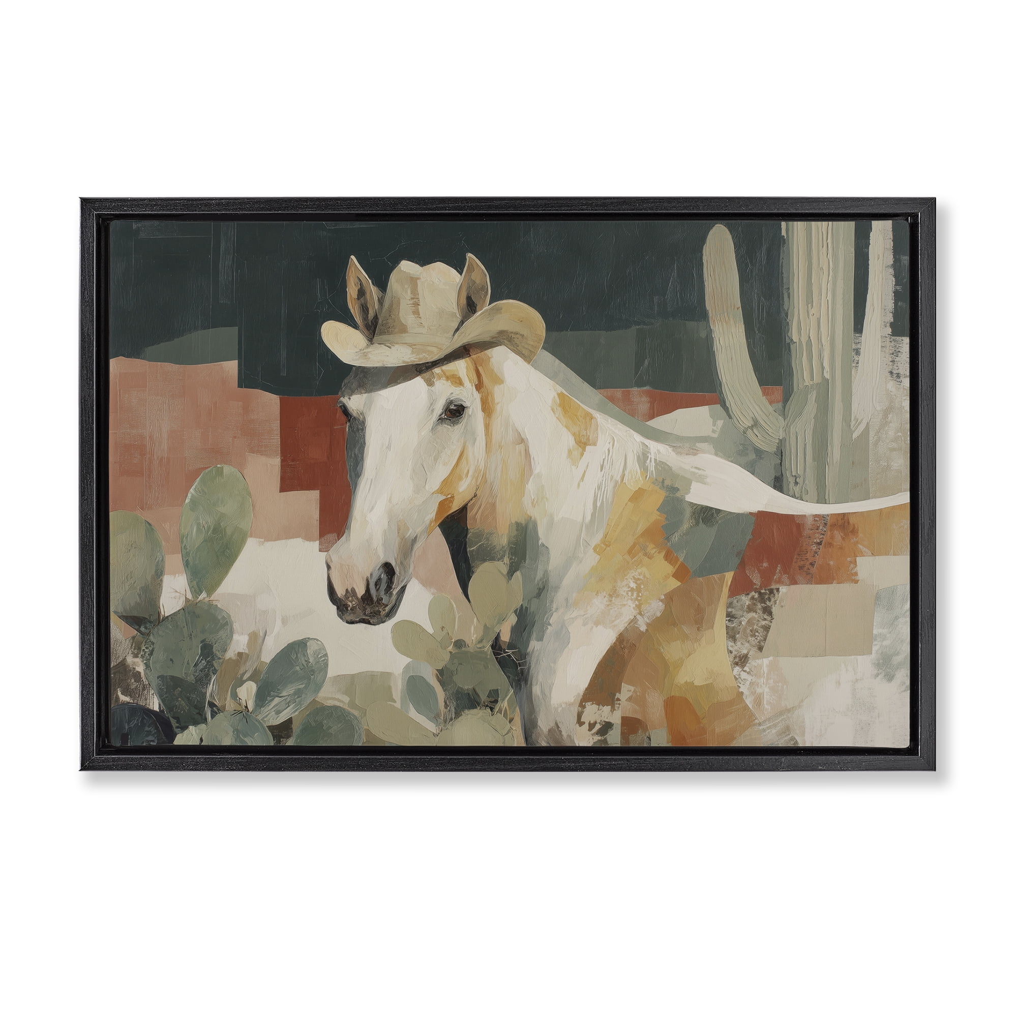 Stupell Industries Horse in Cowboy Hat Black Framed Floater Canvas Wall Art, design by Chromatic Storm Studio