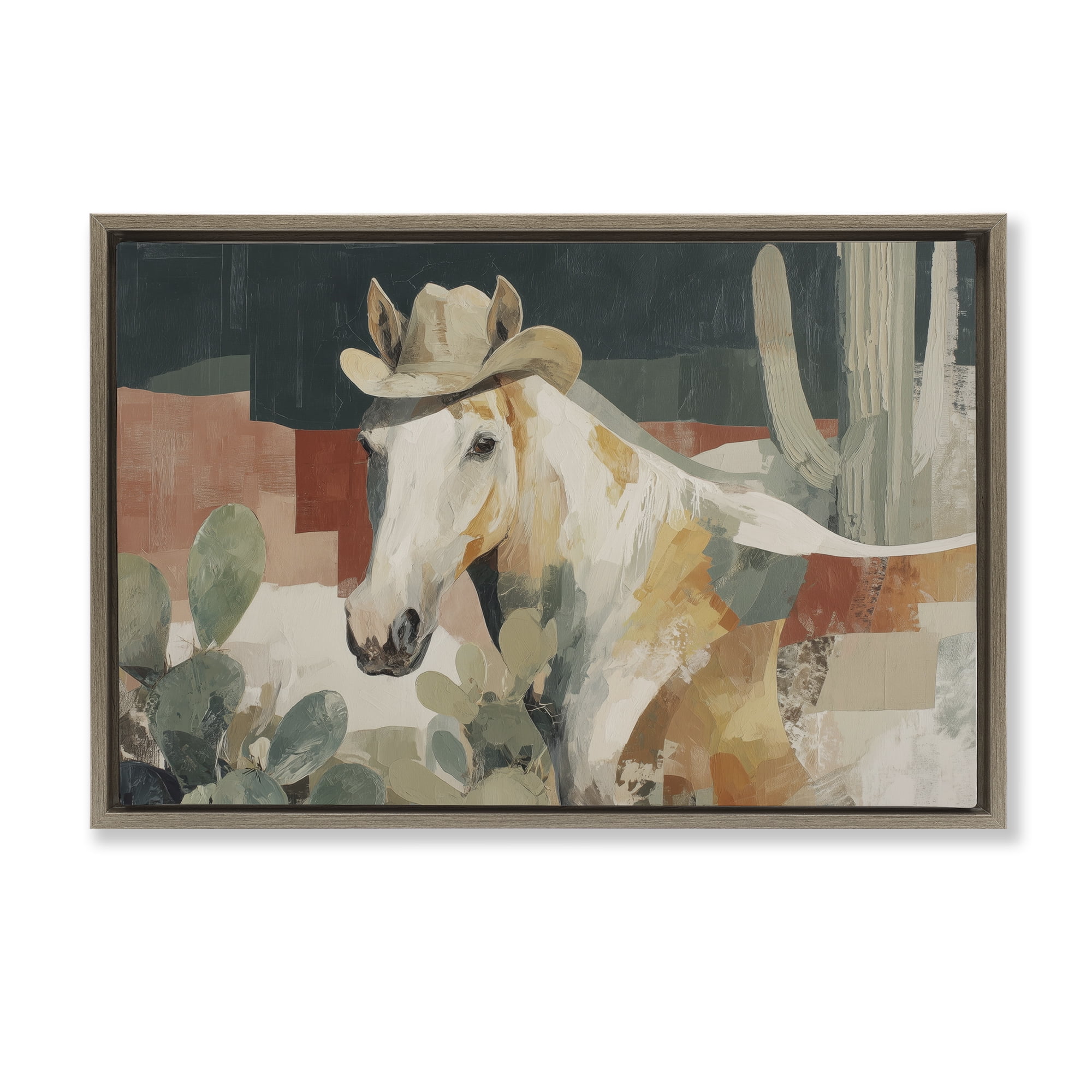 Stupell Industries Horse in Cowboy Hat Brown Framed Floater Canvas Wall Art, design by Chromatic Storm Studio