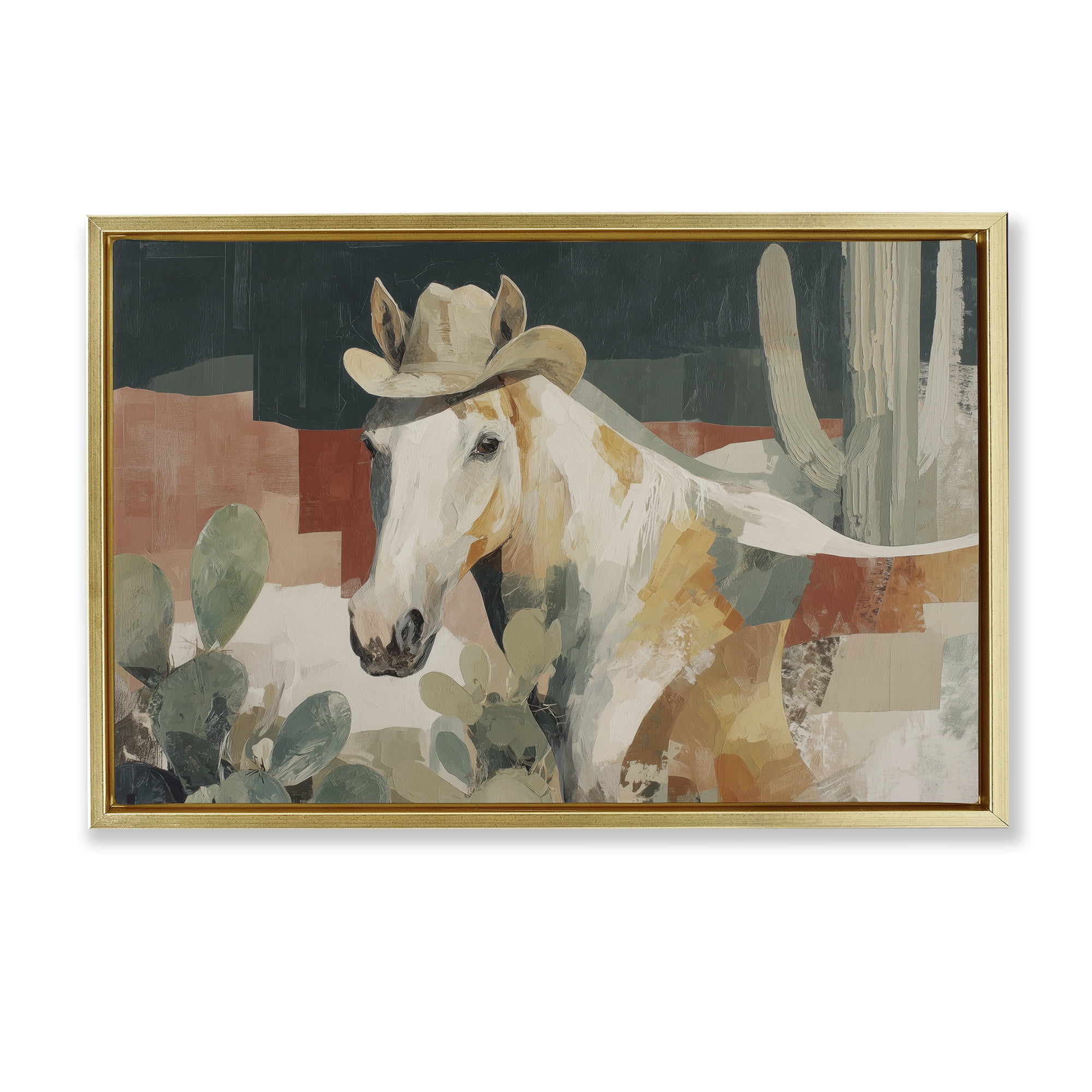 Stupell Industries Horse in Cowboy Hat Gold Framed Floater Canvas Wall Art, design by Chromatic Storm Studio