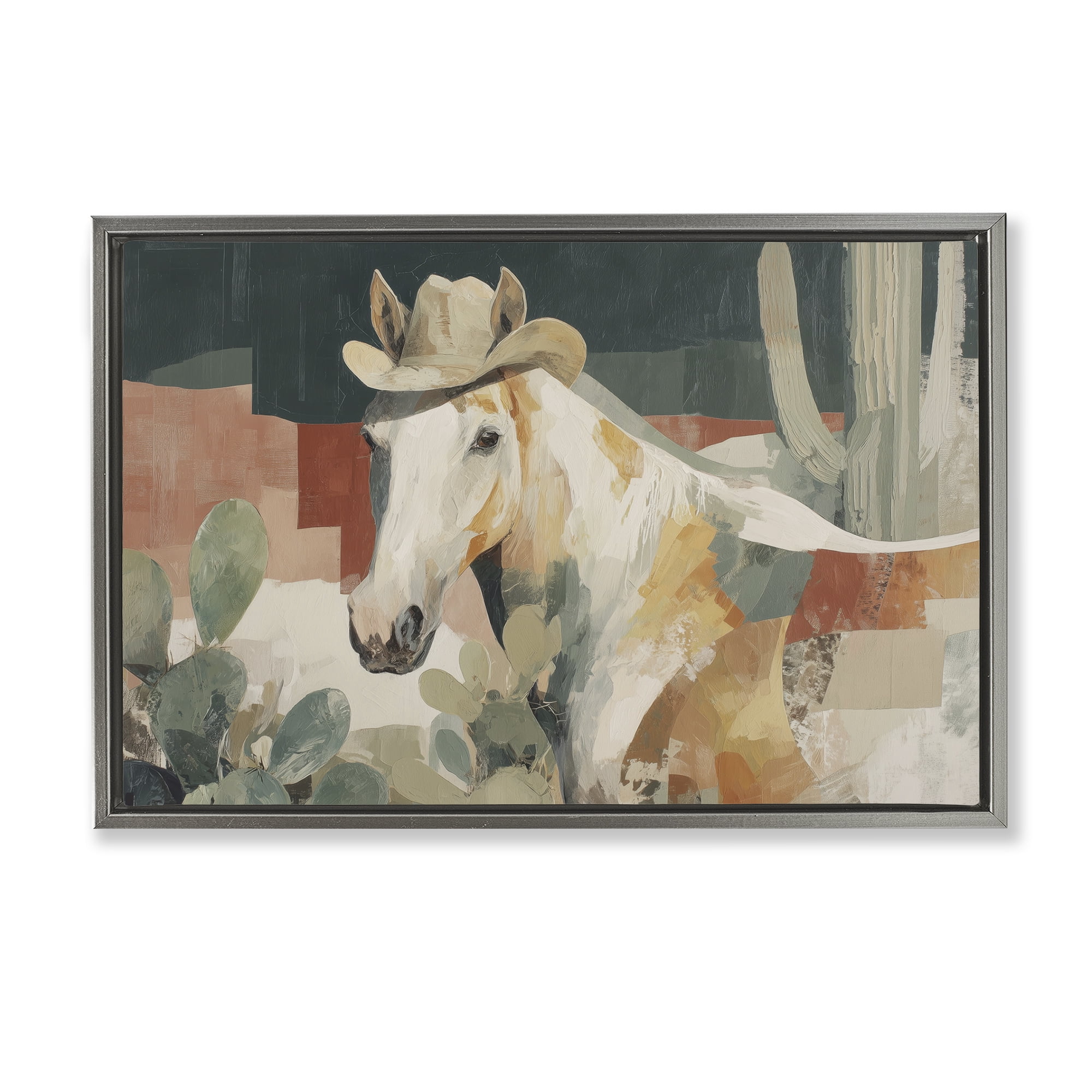 Stupell Industries Horse in Cowboy Hat Gray Framed Floater Canvas Wall Art, design by Chromatic Storm Studio