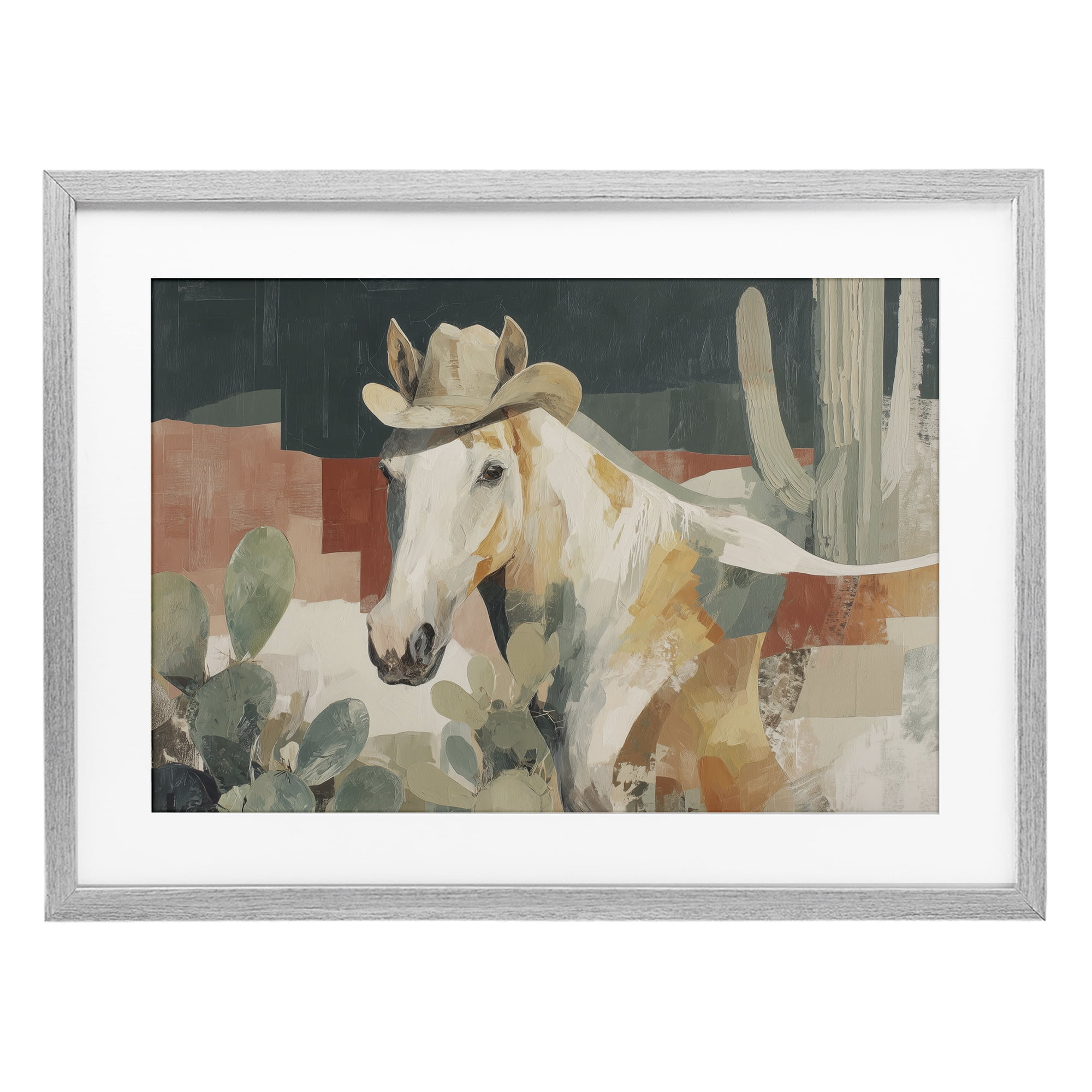 Stupell Industries Horse in Cowboy Hat Gray Framed Print Under Glass, design by Chromatic Storm Studio