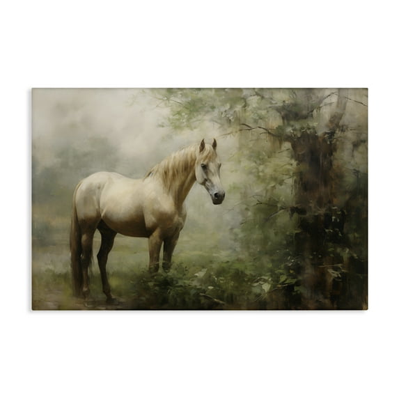 Stupell Industries Horse in Forest Woods Landscape Painting Gallery Wrapped Canvas Art Print Wall Art, 30 x 20