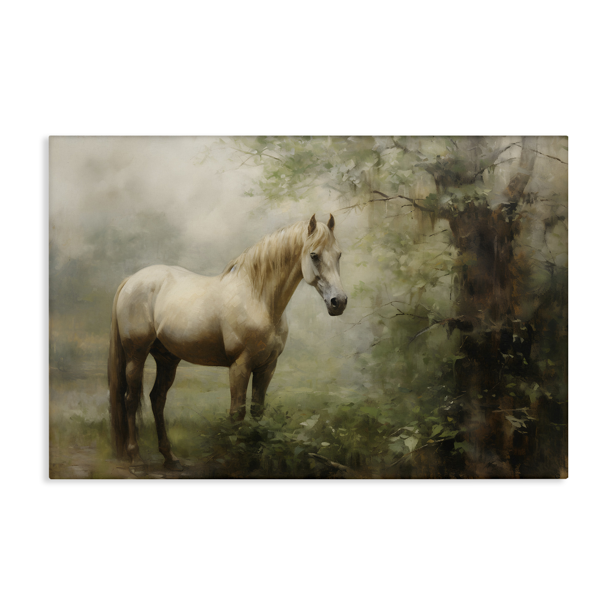 Stupell Industries Horse in Forest Woods Landscape Painting Gallery Wrapped Canvas Art Print Wall Art, 45 x 30