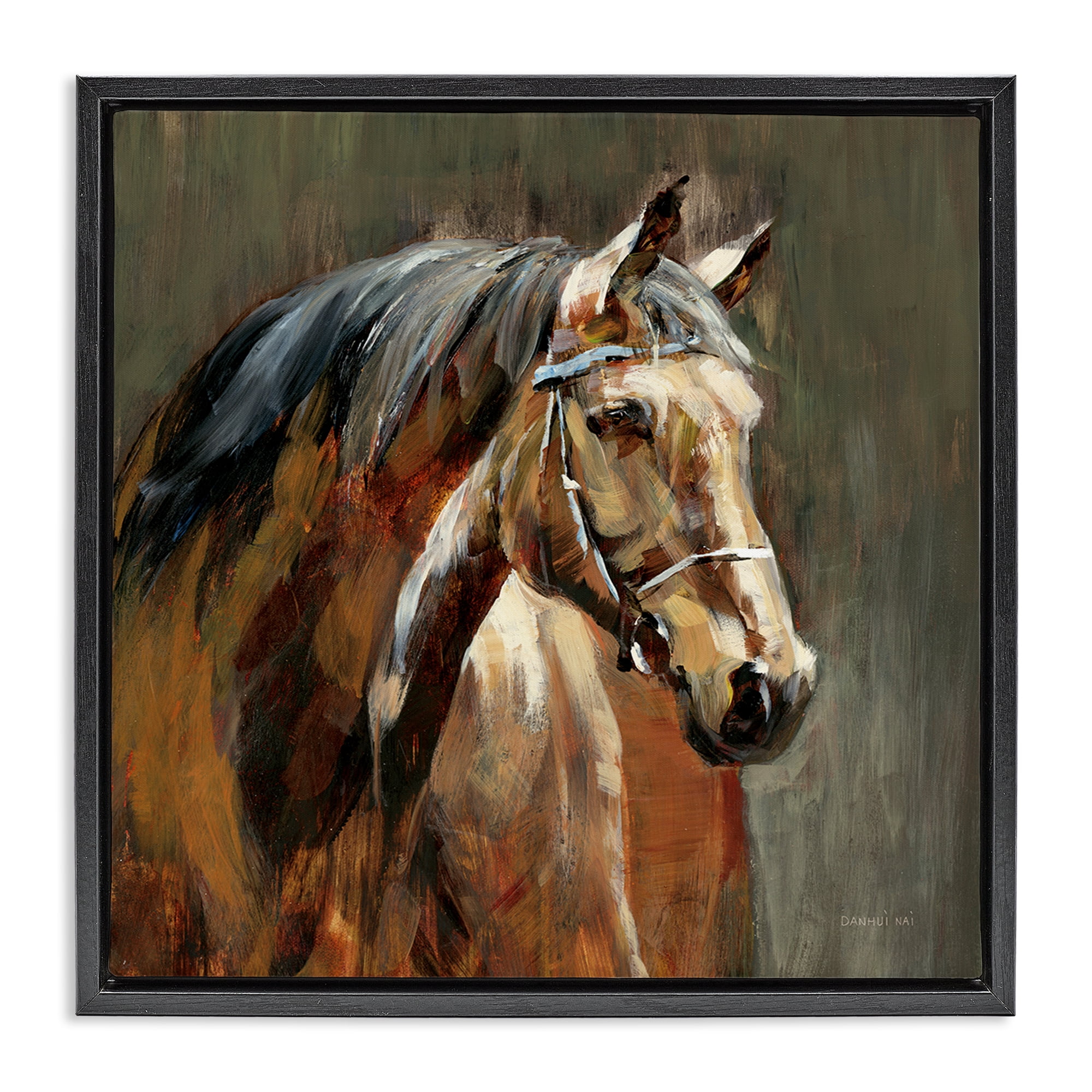 Stupell Industries Horse in Stable at Dusk Black Framed Floater Canvas Wall Art, design by Danhui Nai