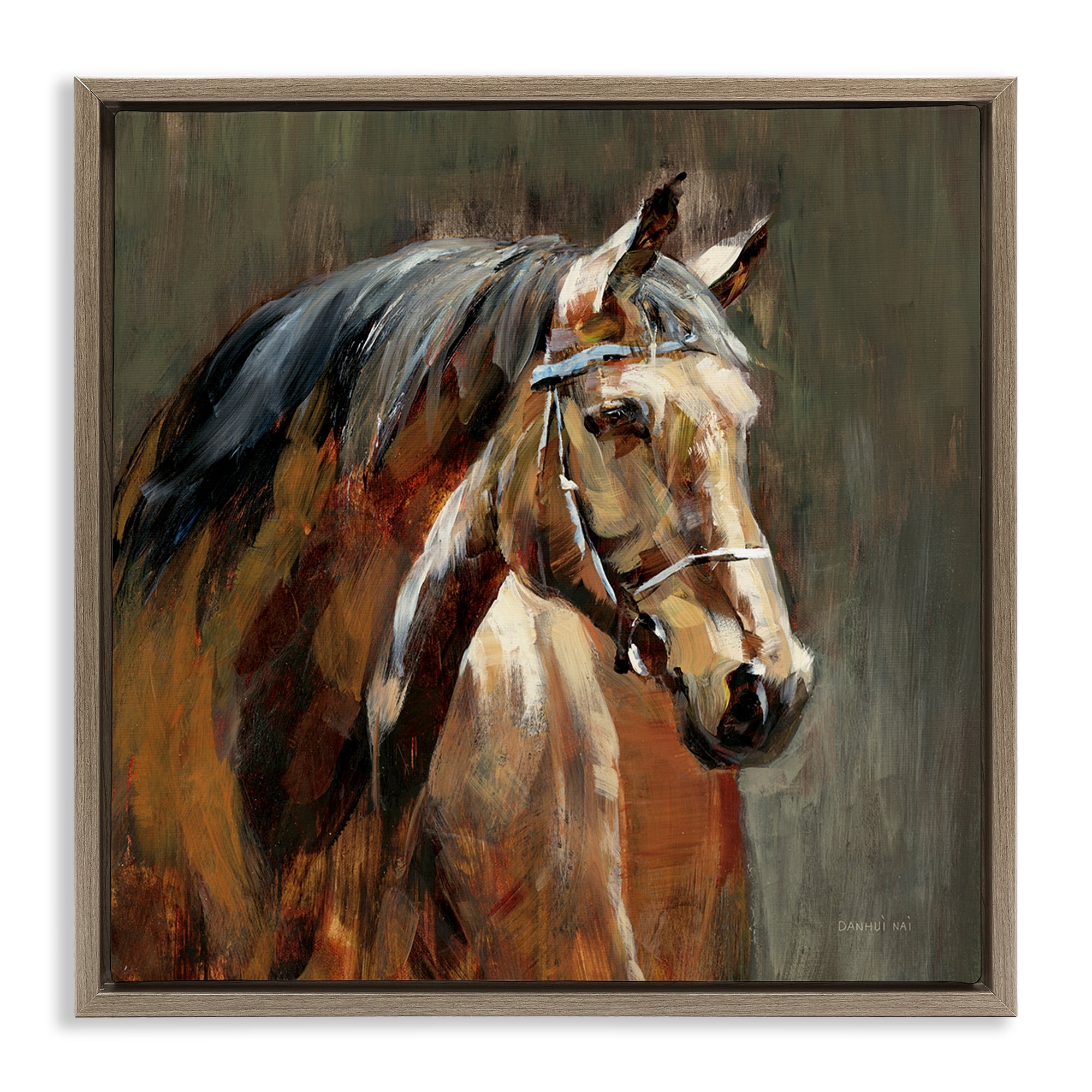 Stupell Industries Horse in Stable at Dusk Brown Framed Floater Canvas Wall Art, design by Danhui Nai