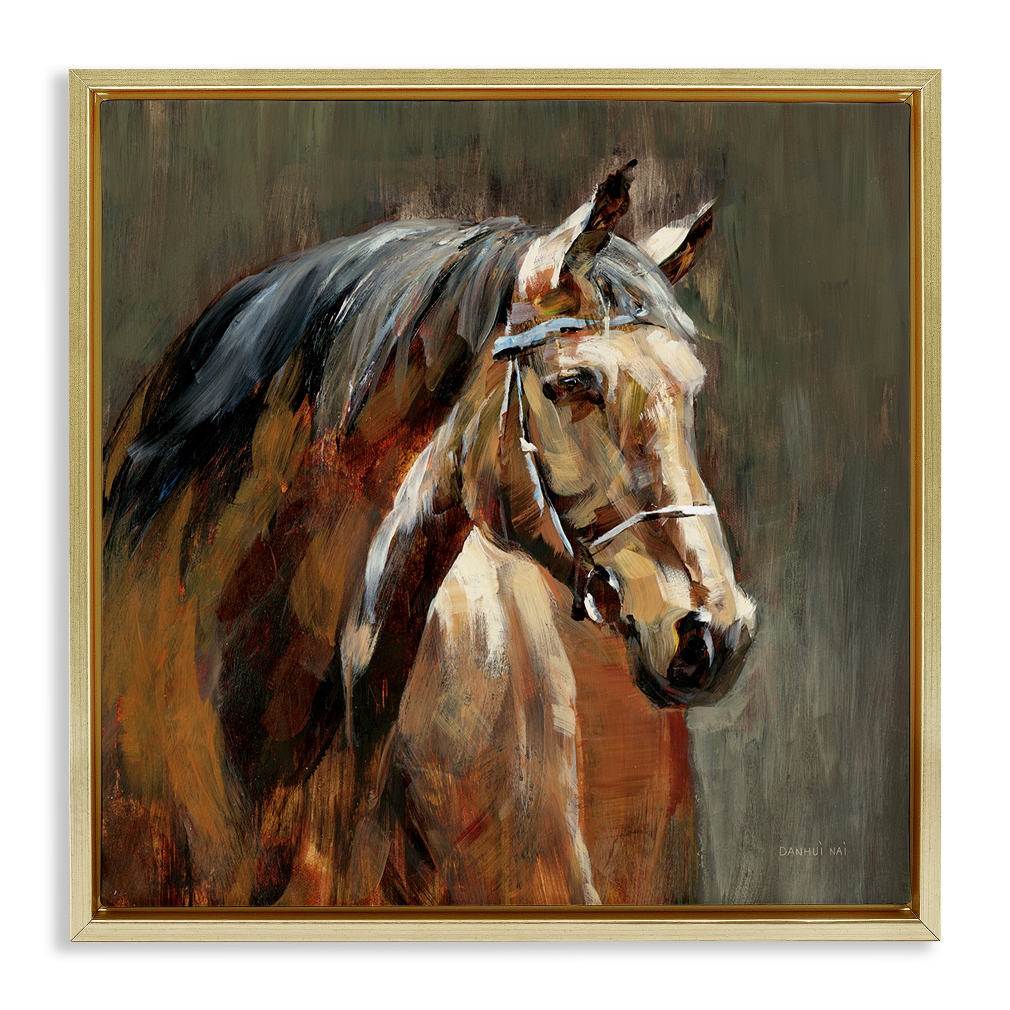 Stupell Industries Horse in Stable at Dusk Gold Framed Floater Canvas Wall Art, design by Danhui Nai