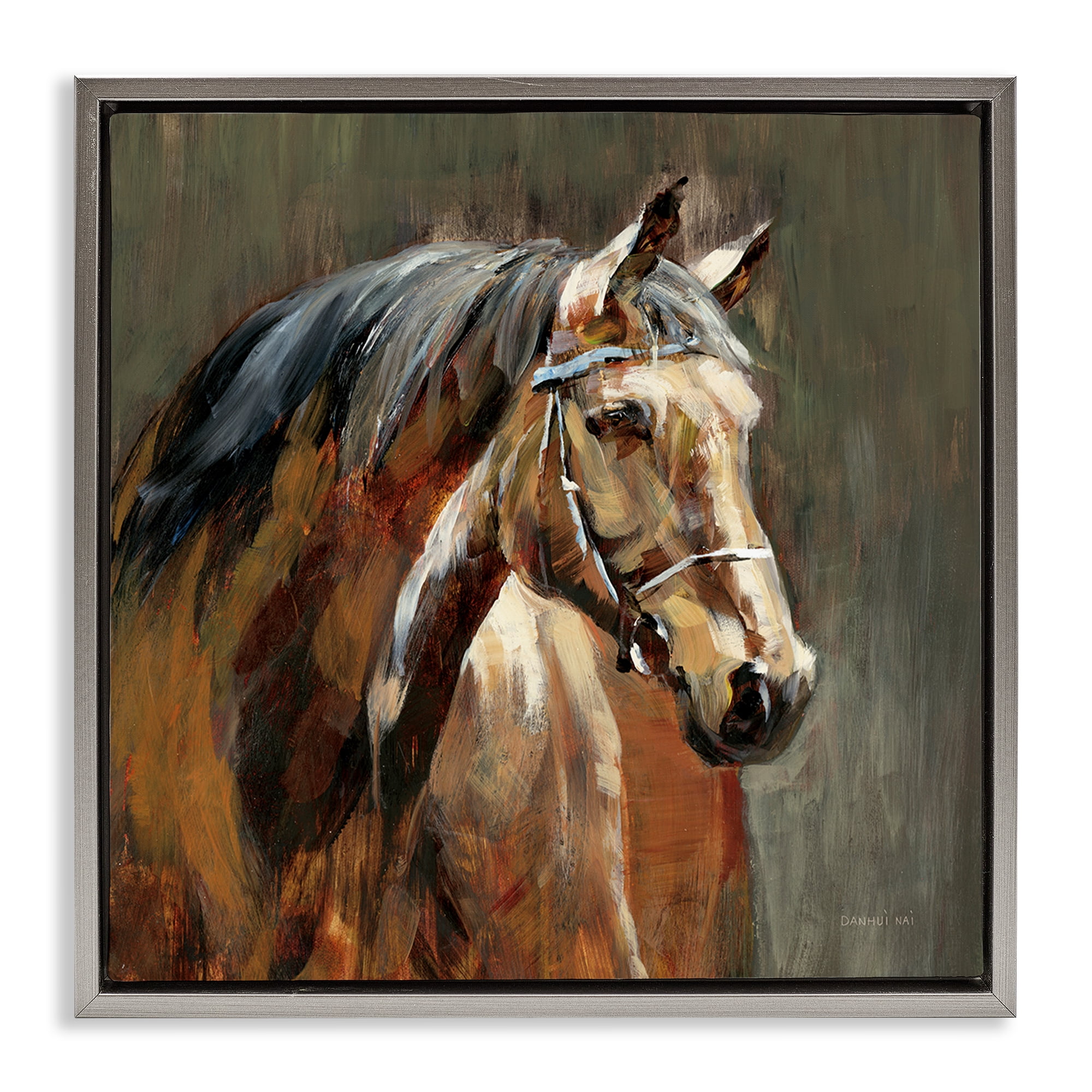 Stupell Industries Horse in Stable at Dusk Gray Framed Floater Canvas Wall Art, design by Danhui Nai