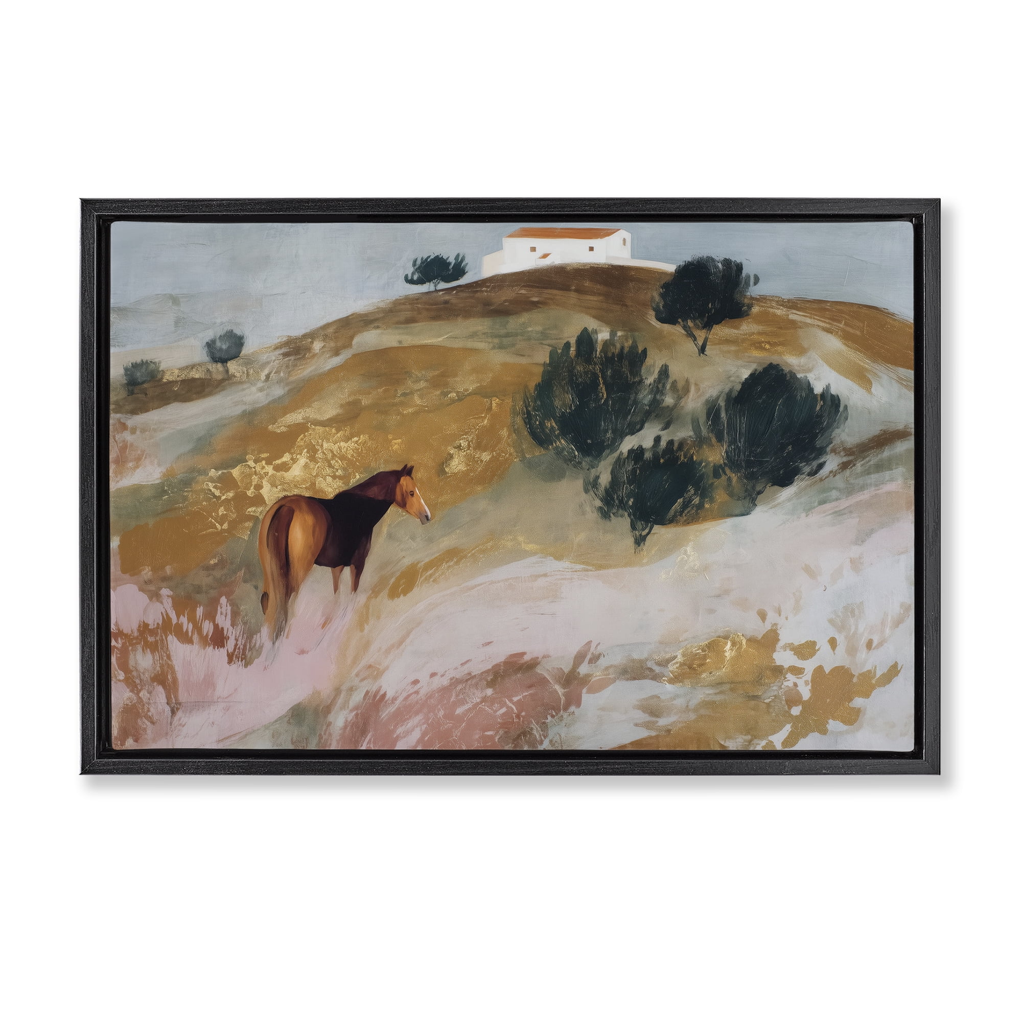 Stupell Industries Horse in Tuscan Countryside Black Framed Floater Canvas Wall Art, design by Chromatic Storm Studio
