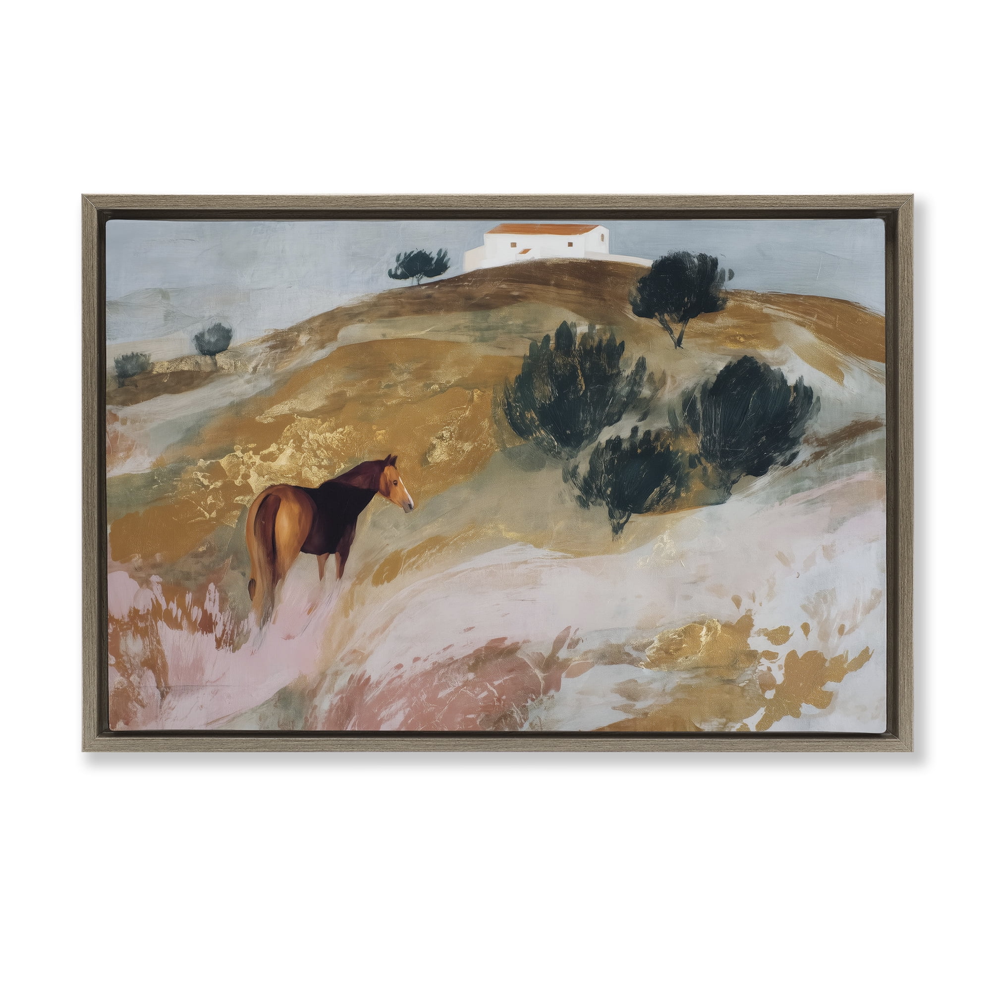 Stupell Industries Horse in Tuscan Countryside Brown Framed Floater Canvas Wall Art, design by Chromatic Storm Studio