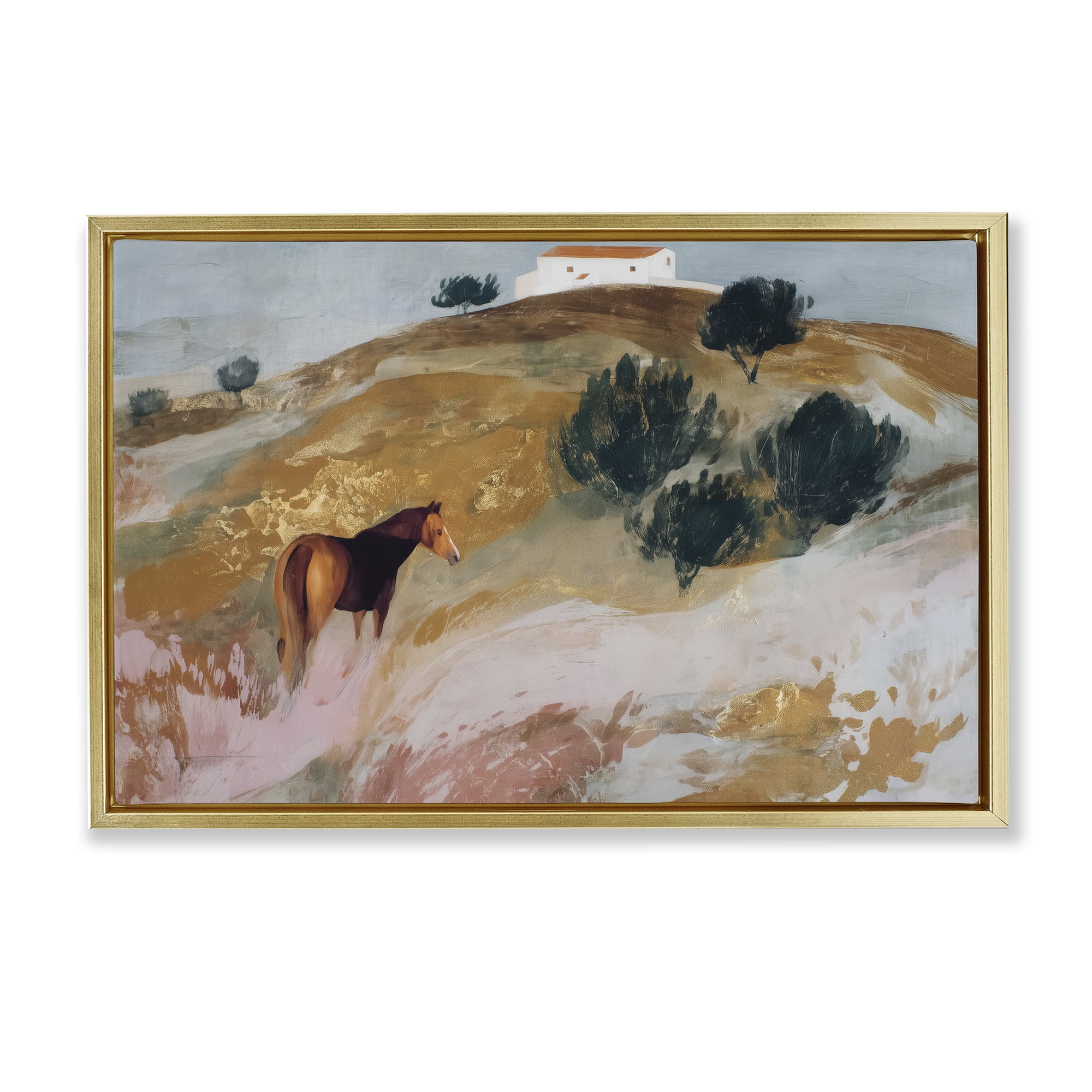 Stupell Industries Horse in Tuscan Countryside Gold Framed Floater Canvas Wall Art, design by Chromatic Storm Studio