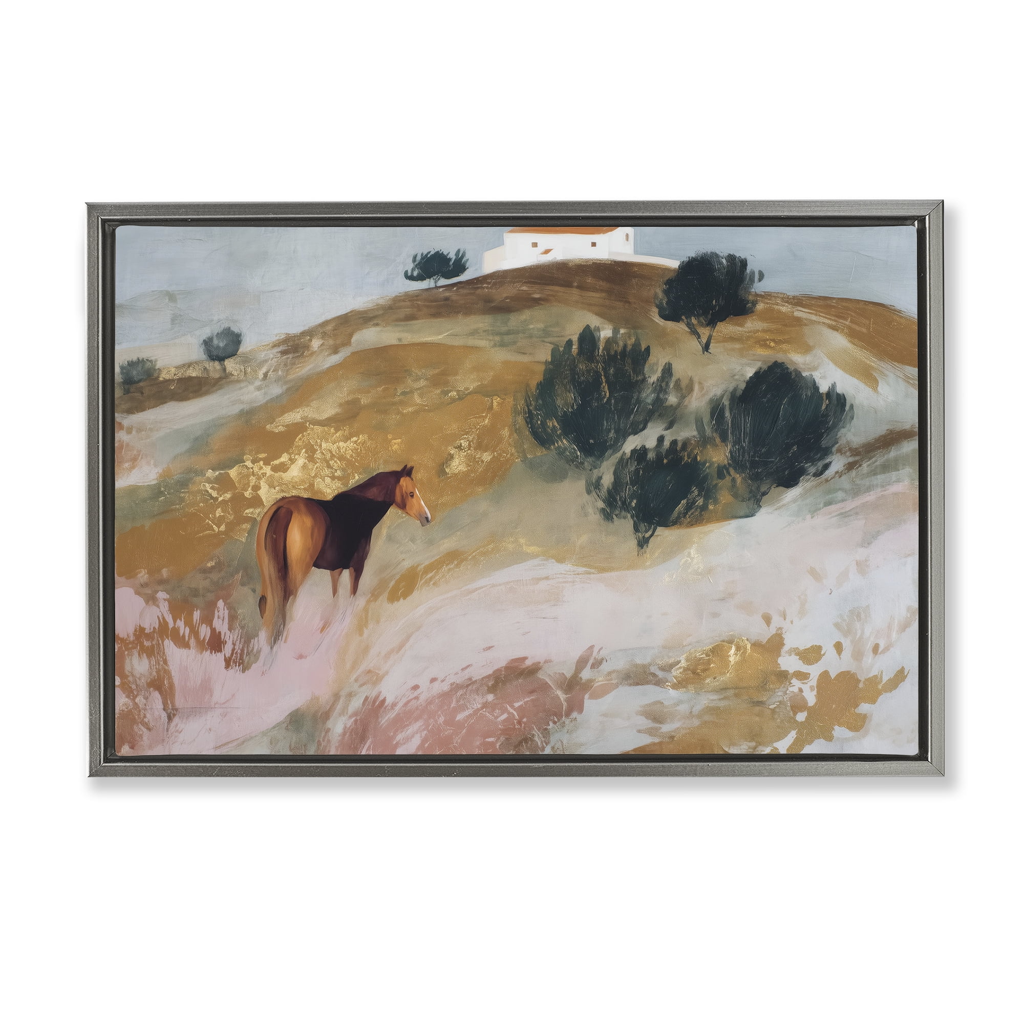 Stupell Industries Horse in Tuscan Countryside Gray Framed Floater Canvas Wall Art, design by Chromatic Storm Studio