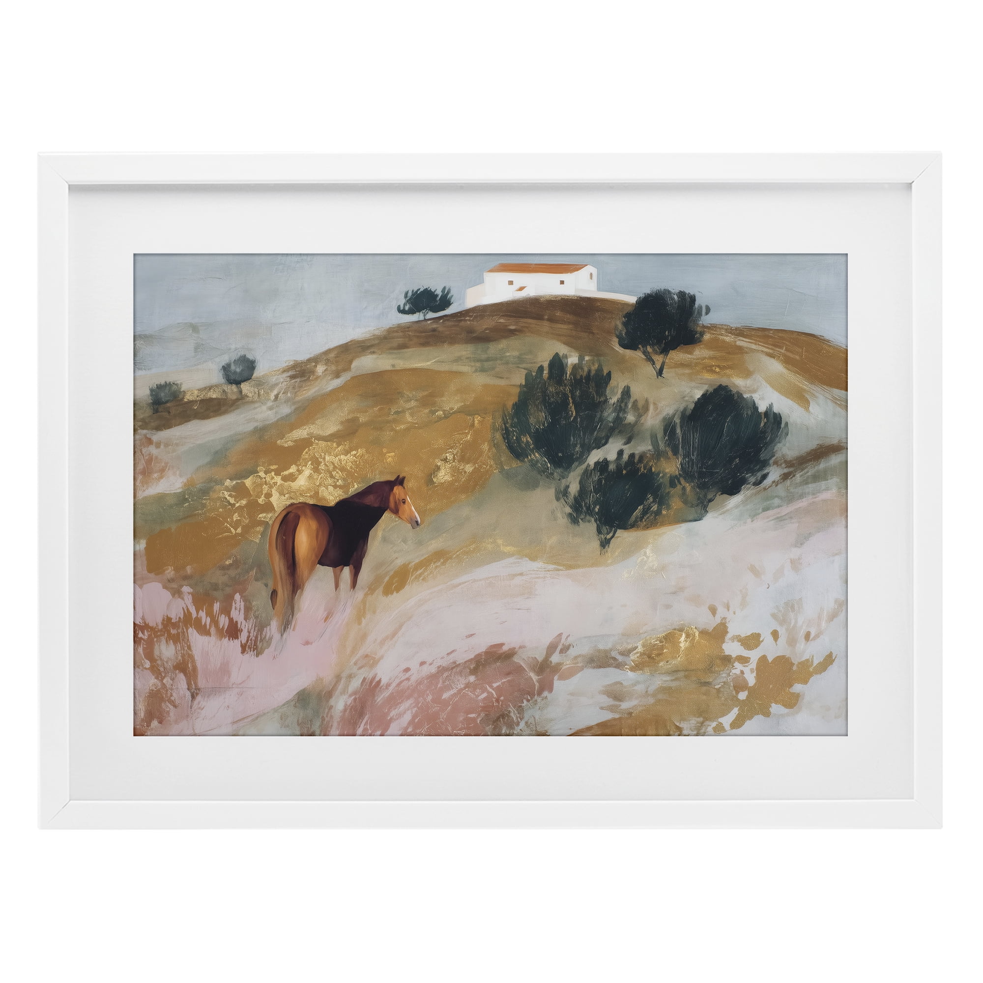 Stupell Industries Horse in Tuscan Countryside White Framed Print Under Glass, design by Chromatic Storm Studio