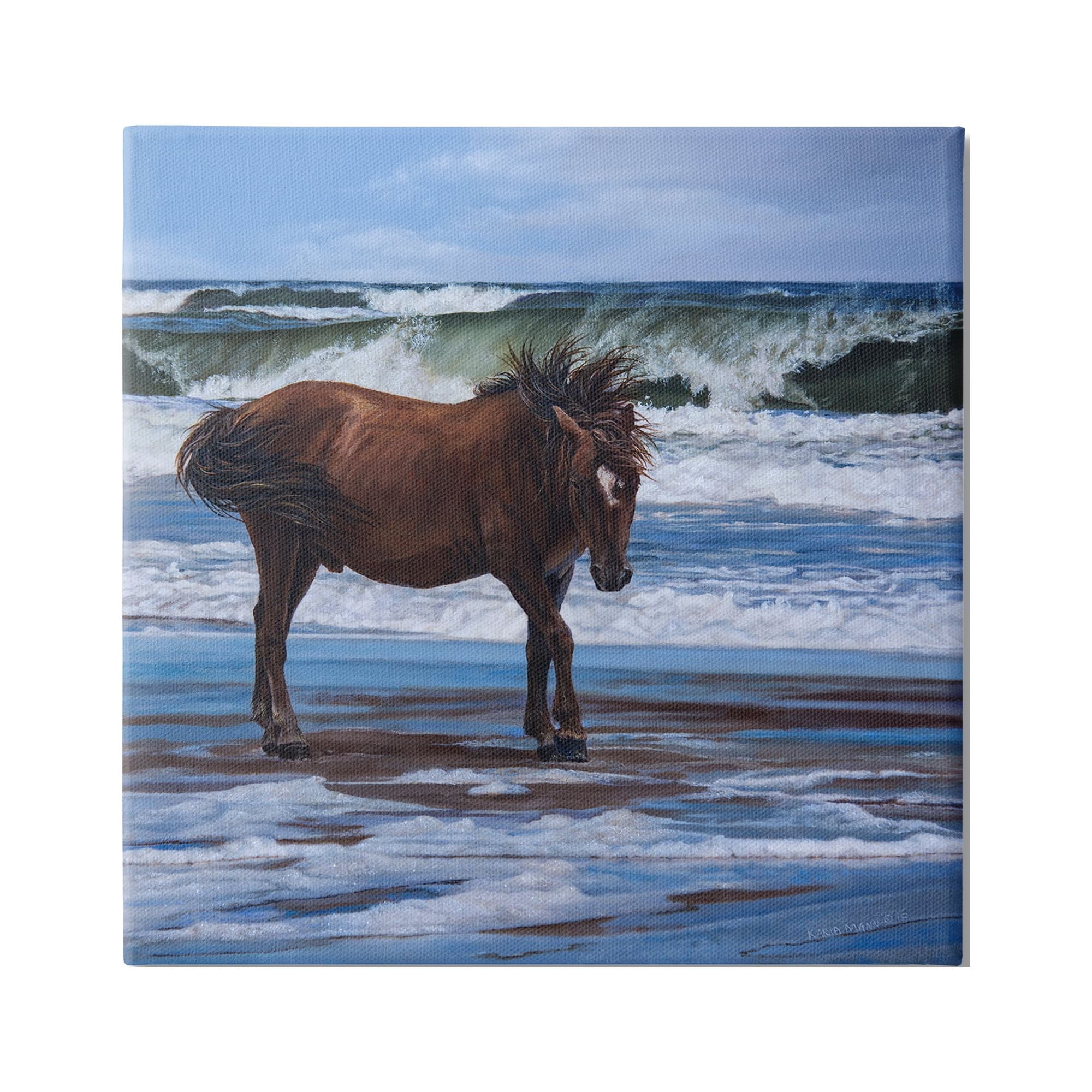 Stupell Industries Horse on Ocean Shore Animals & Insects Painting Gallery Wrapped Canvas Art Print Wall Art, 36 x 36