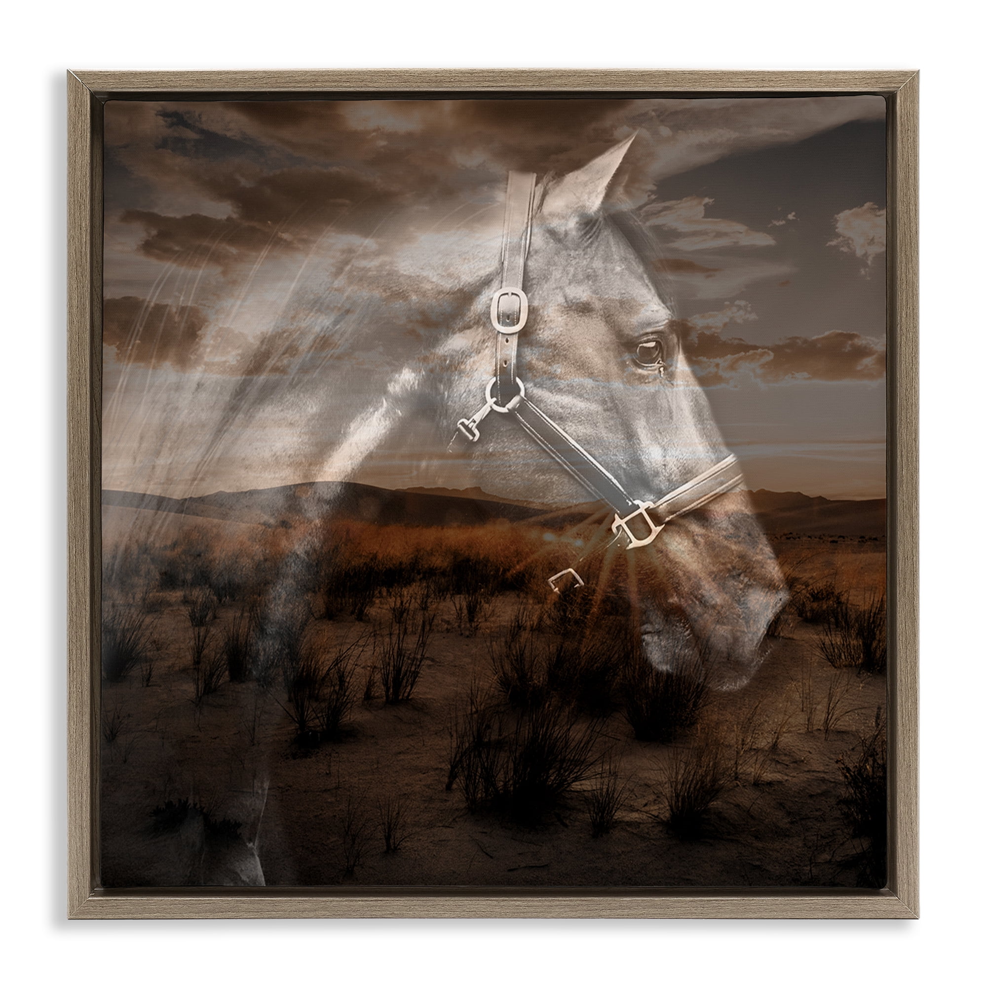 Stupell Industries Horse over Nature Visage Animals Painting Brown Floater Framed Canvas Art Print Wall Art, 18 x 18