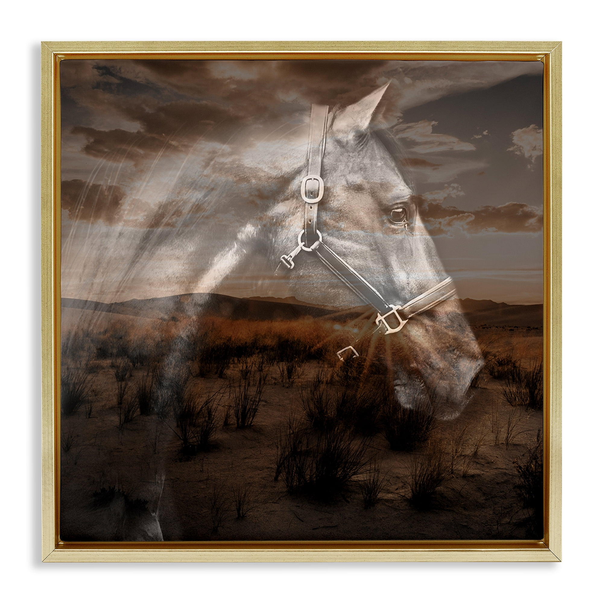 Stupell Industries Horse over Nature Visage Animals Painting Gold Floater Framed Canvas Art Print Wall Art, 18 x 18