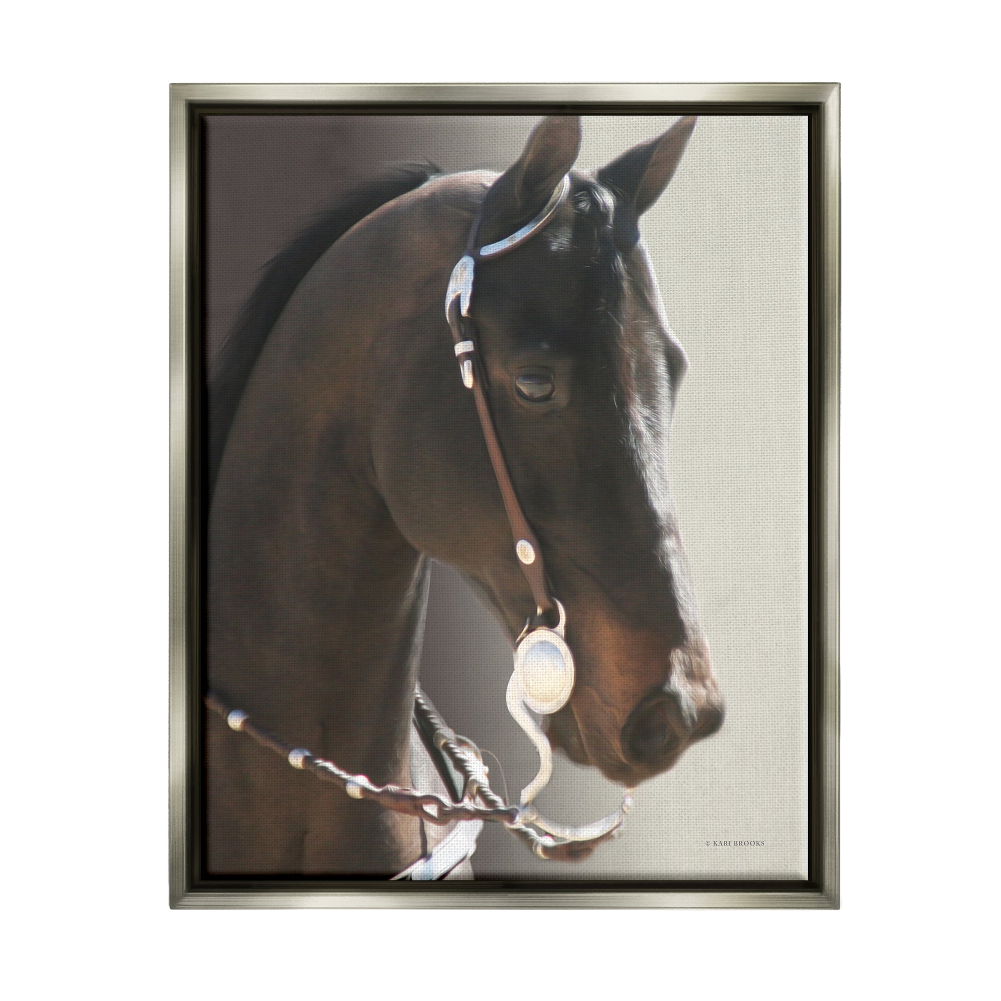 Stupell Industries Horse with Bridle Animals & Insects Photography Gray Floater Framed Canvas Art Print Wall Art, 25 x 31