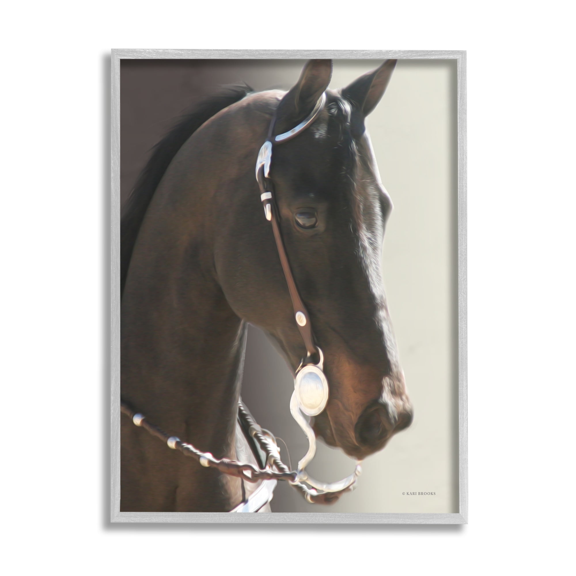 Stupell Industries Horse with Bridle Animals & Insects Photography Gray Framed Art Print Wall Art, 11 x 14