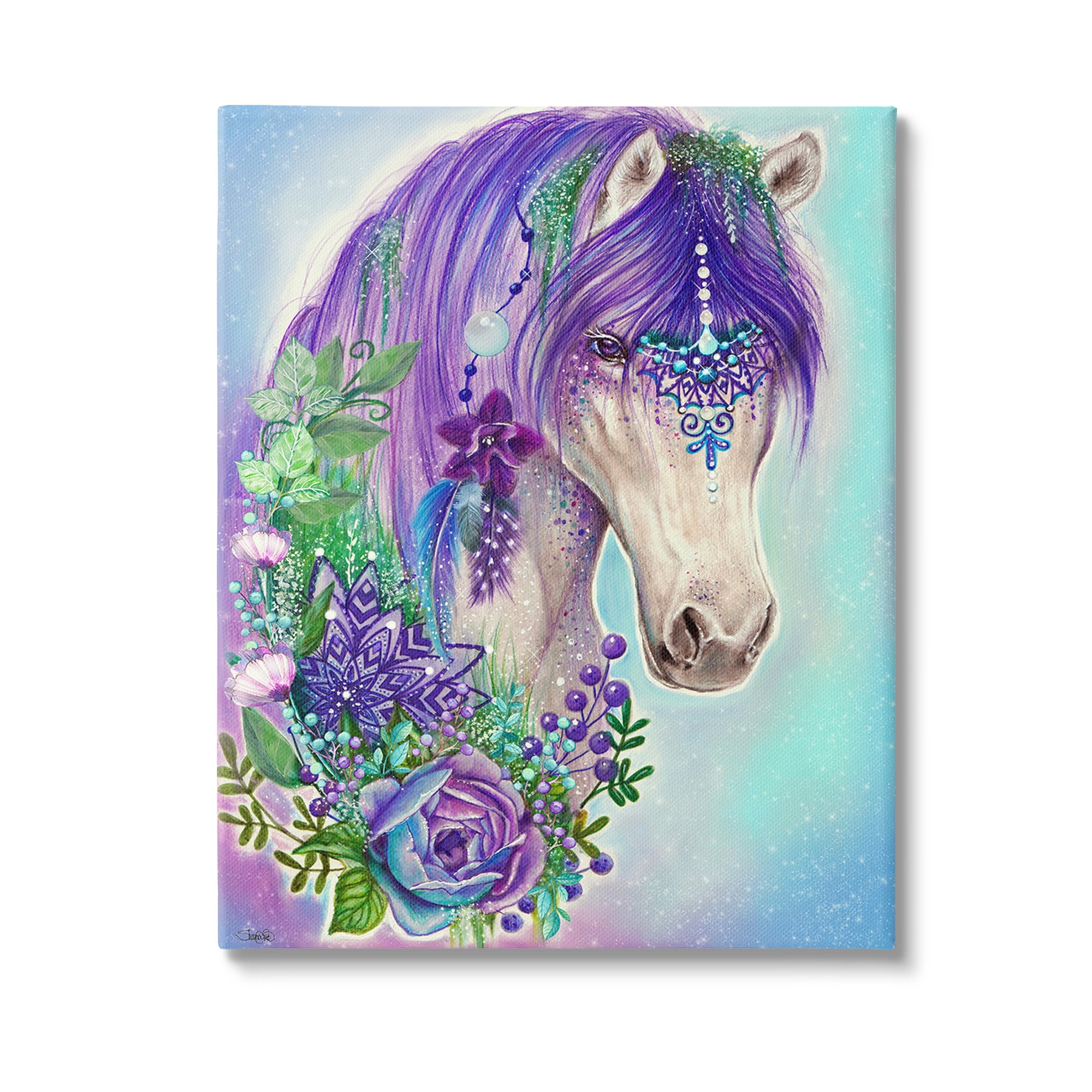 Stupell Industries Horse with Floral Garland Animals & Insects Painting Gallery Wrapped Canvas Art Print Wall Art, 30 x 40