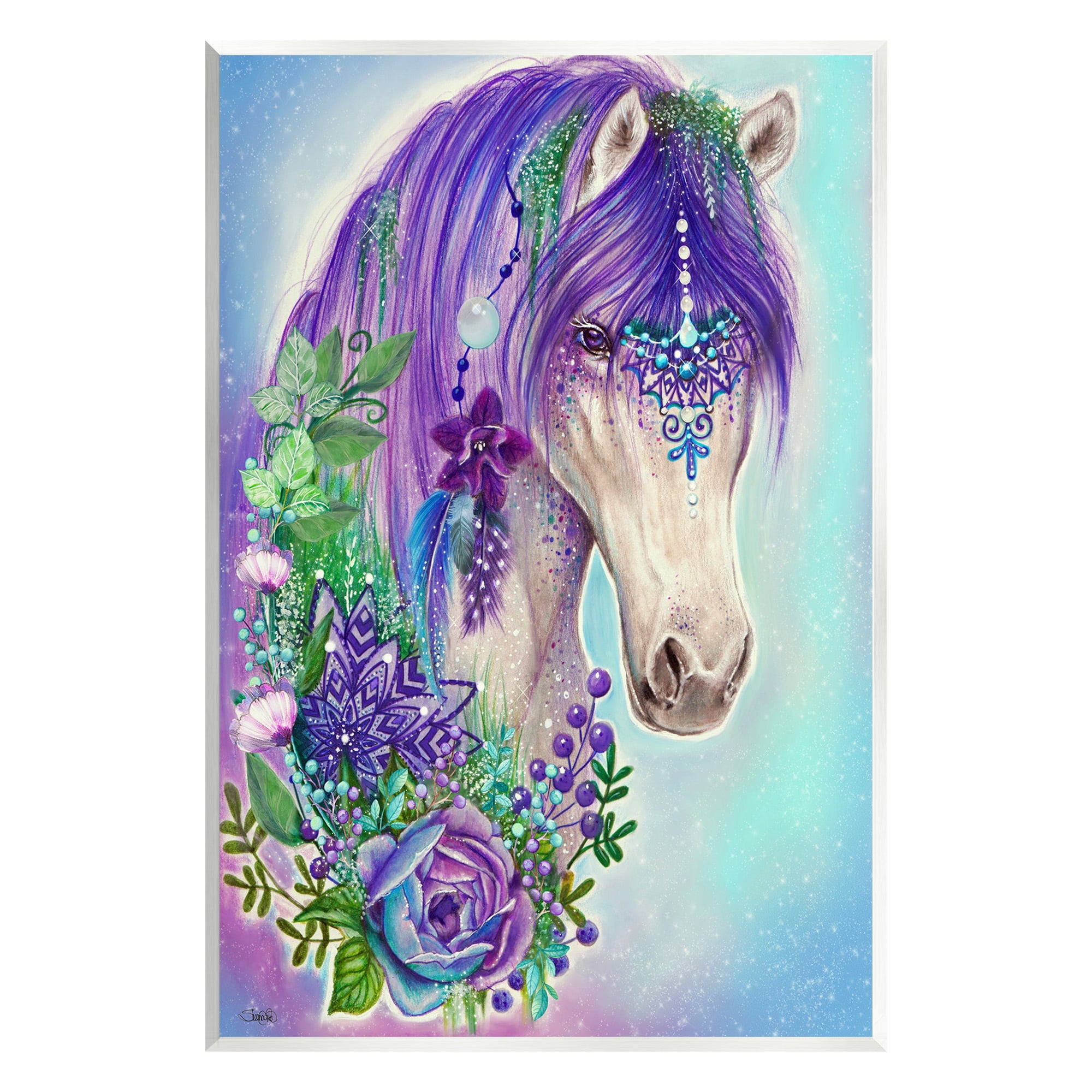 Stupell Industries Horse with Floral Garland Animals & Insects Painting Unframed Art Print Wall Art, 13 x 19