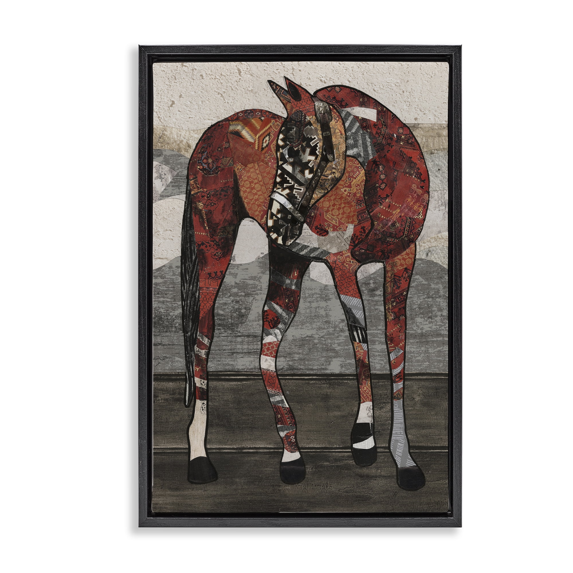 Stupell Industries Horse with Geometric Patterns Animals & Insects Painting Black Floater Framed Canvas Art Print Wall Art, 17 x 25