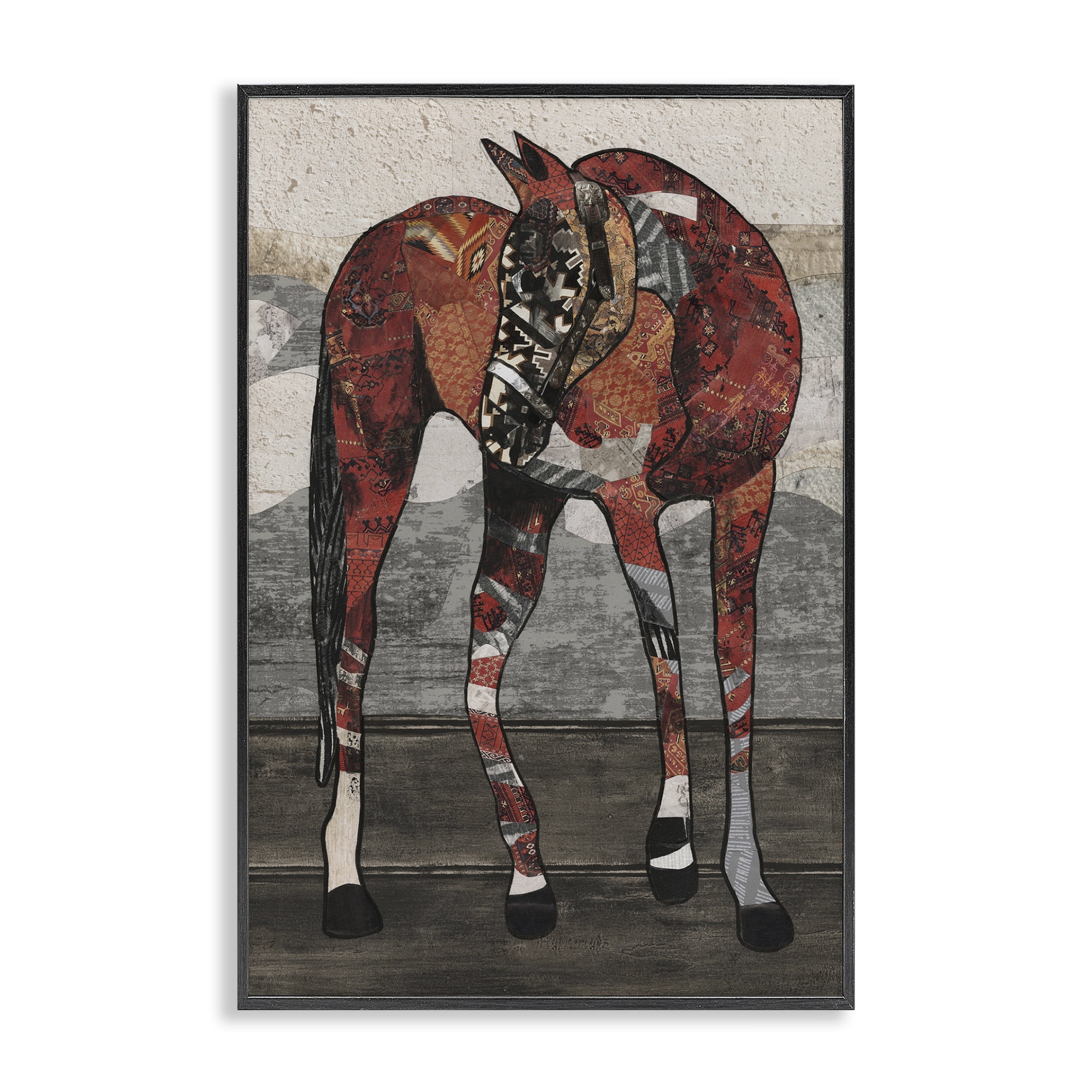 Stupell Industries Horse with Geometric Patterns Animals & Insects Painting Black Framed Art Print Wall Art, 12 x 18