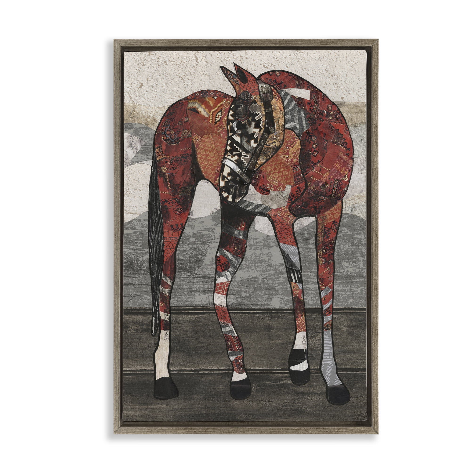 Stupell Industries Horse with Geometric Patterns Animals & Insects Painting Brown Floater Framed Canvas Art Print Wall Art, 17 x 25