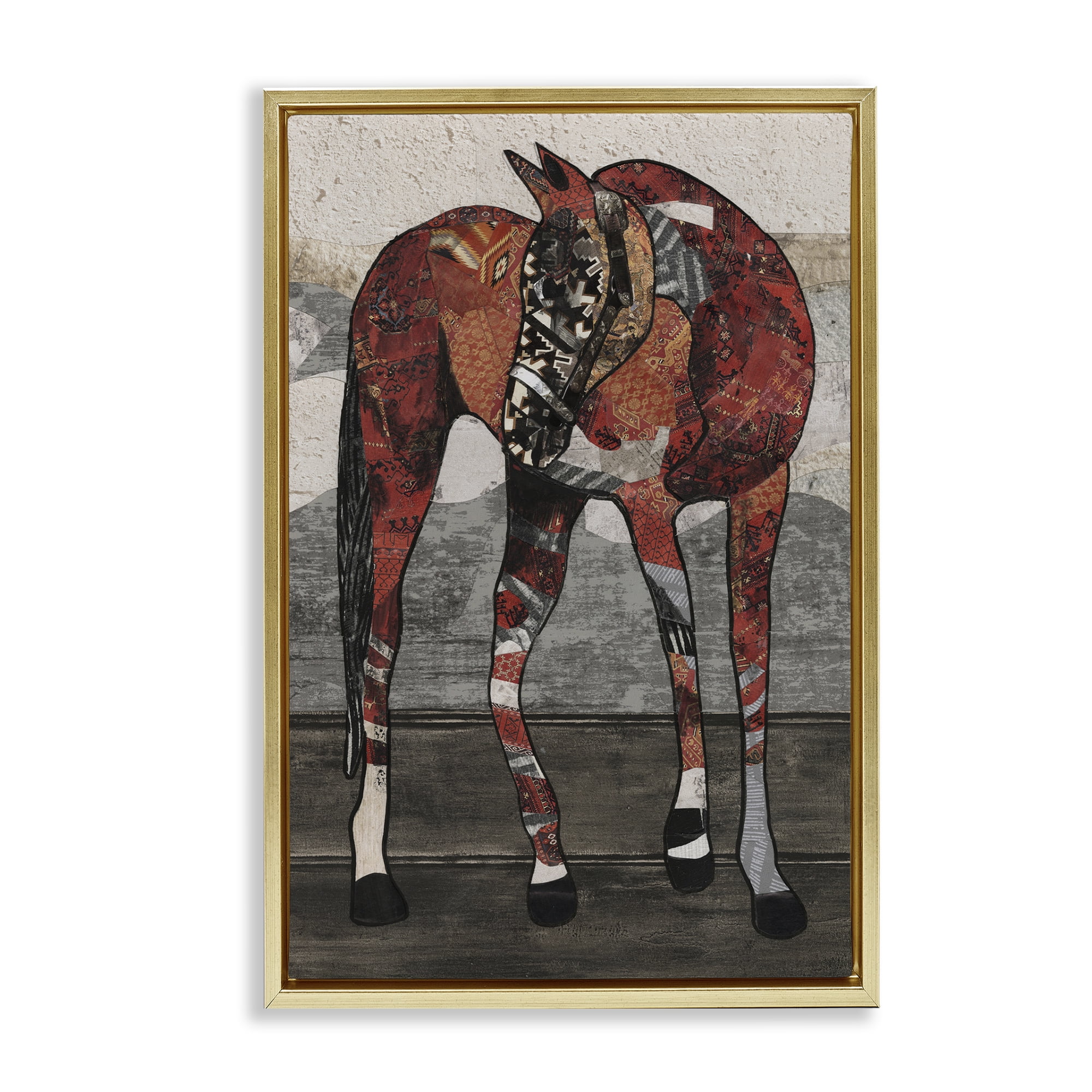Stupell Industries Horse with Geometric Patterns Animals & Insects Painting Gold Floater Framed Canvas Art Print Wall Art, 17 x 25
