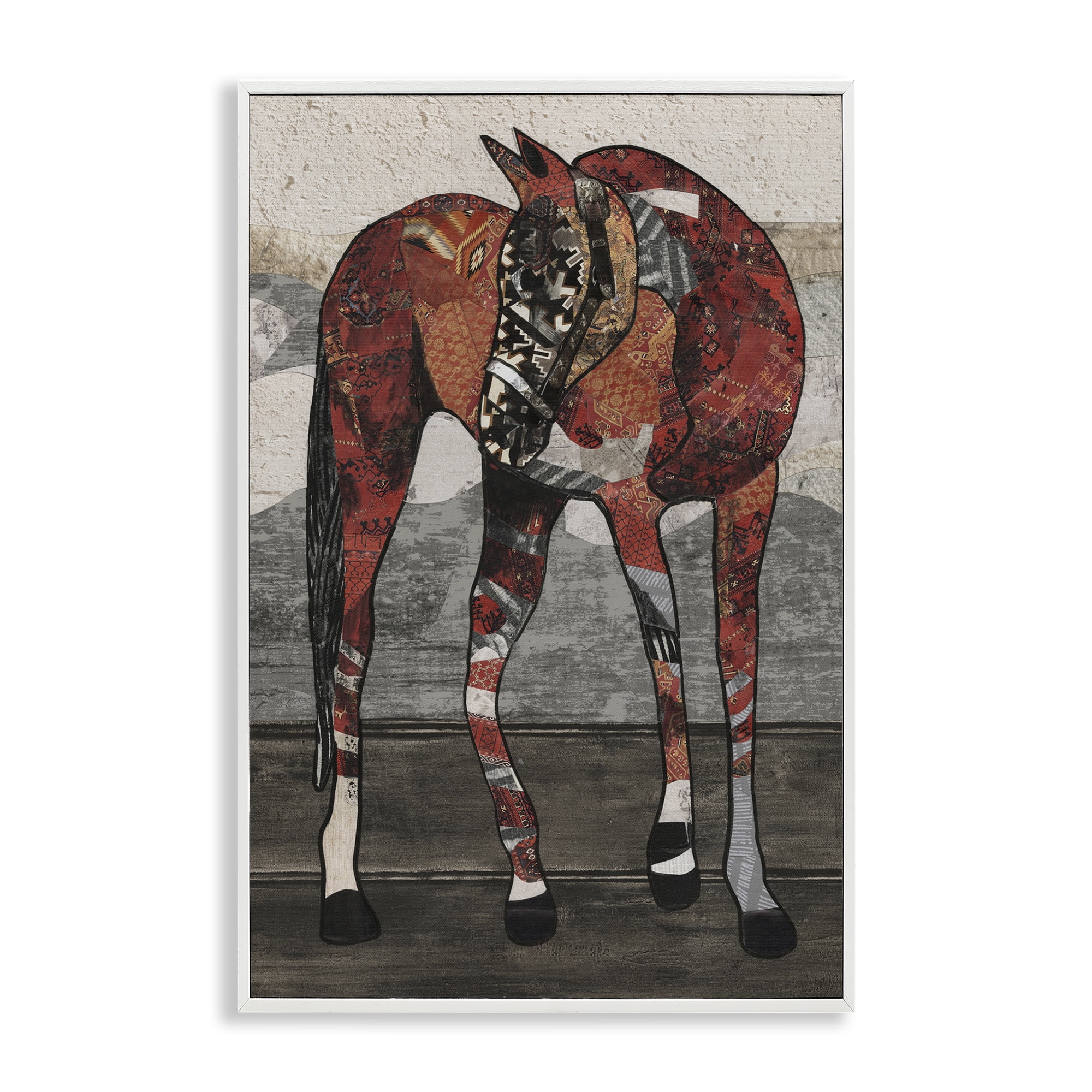 Stupell Industries Horse with Geometric Patterns Animals & Insects Painting White Framed Art Print Wall Art, 20 x 30