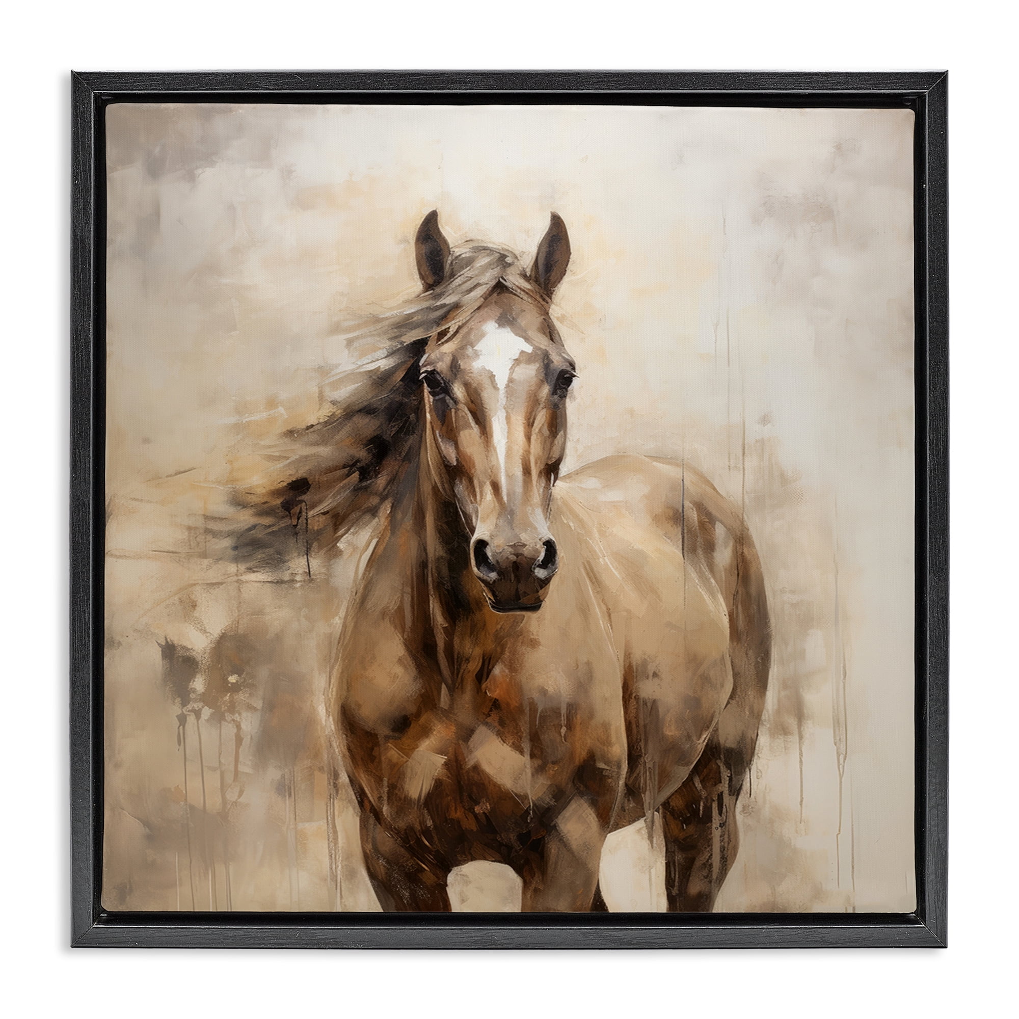 Stupell Industries Horse with Modern Drip Animals Painting Black Floater Framed Canvas Art Print Wall Art, 18 x 18