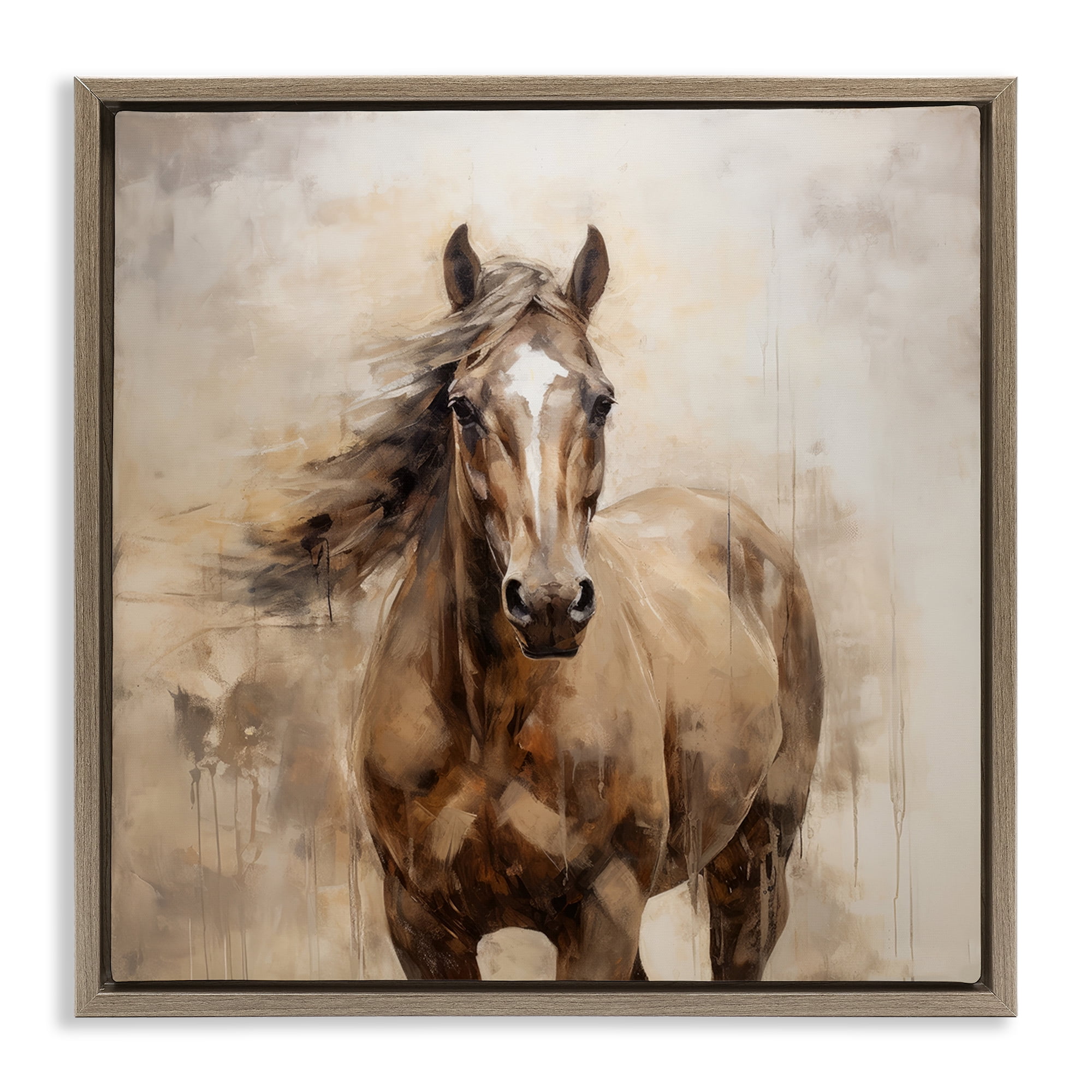 Stupell Industries Horse with Modern Drip Animals Painting Brown Floater Framed Canvas Art Print Wall Art, 18 x 18