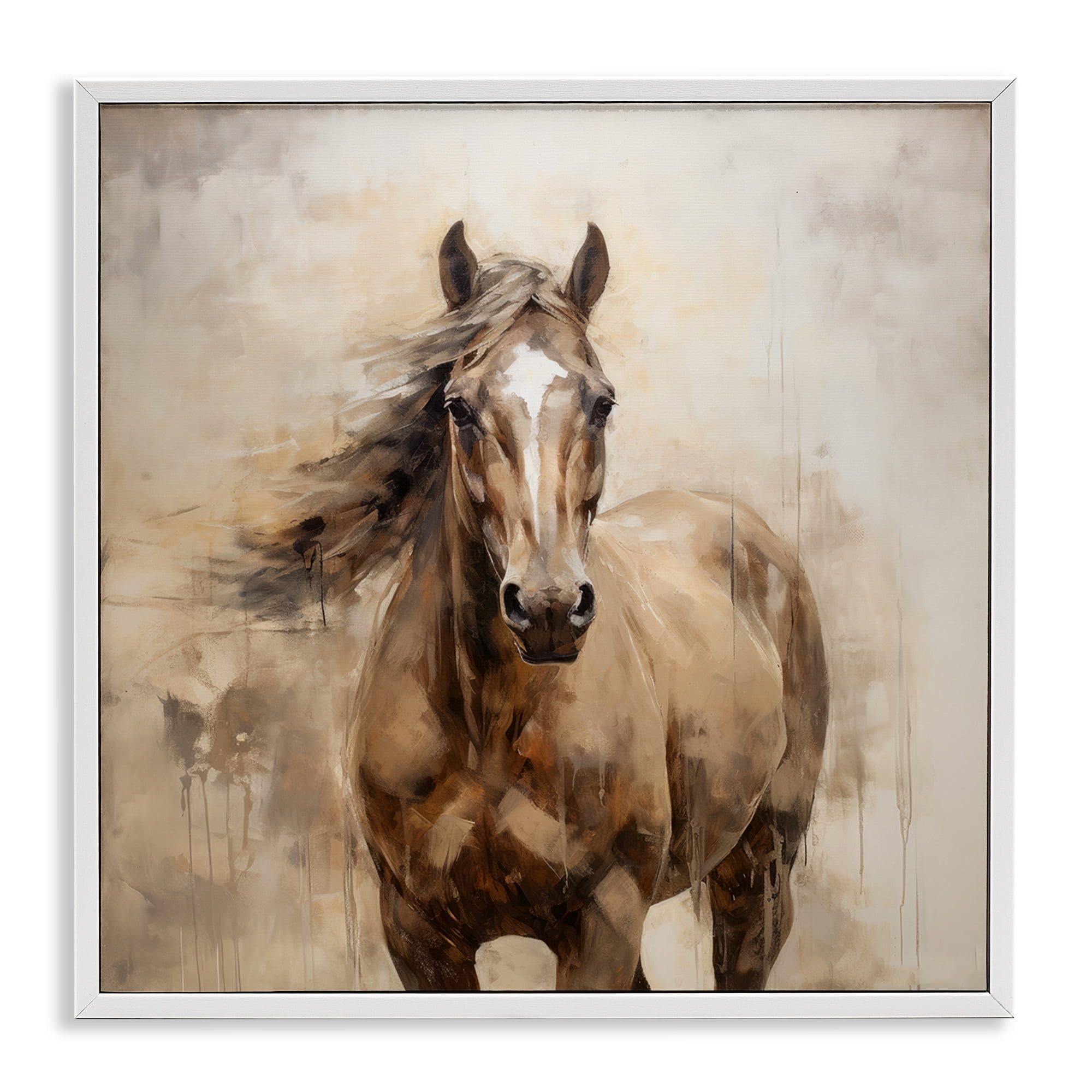 Stupell Industries Horse with Modern Drip Animals Painting White Framed Art Print Wall Art, 24 x 24