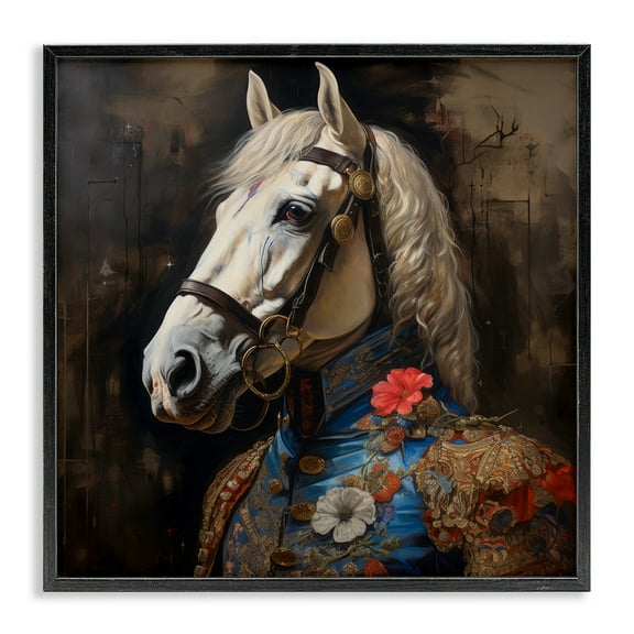 Stupell Industries Horse with Regal Clothing Animals & Insects Painting Black Framed Art Print Wall Art, 12 x 12