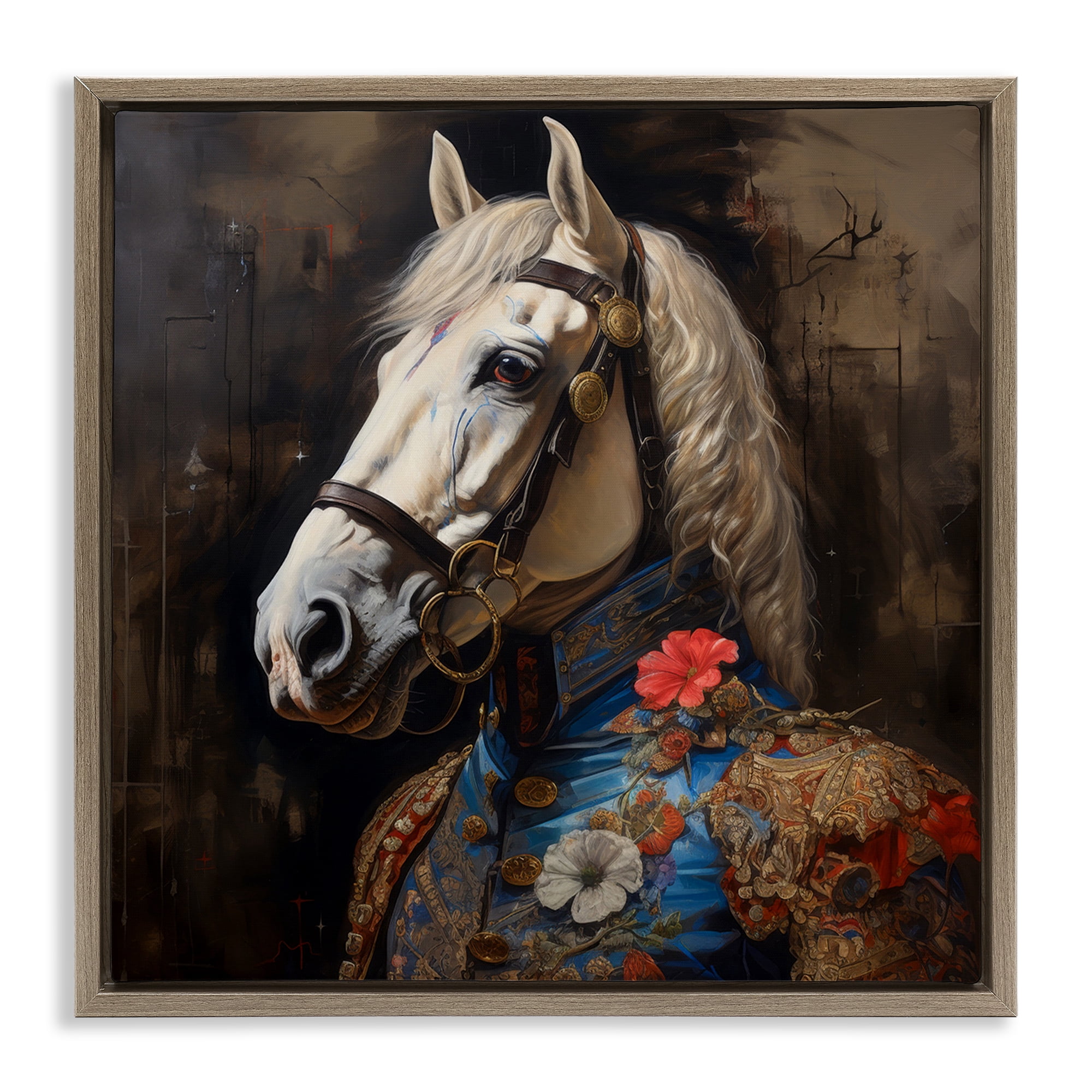 Stupell Industries Horse with Regal Clothing Animals & Insects Painting Brown Floater Framed Canvas Art Print Wall Art, 25 x 25