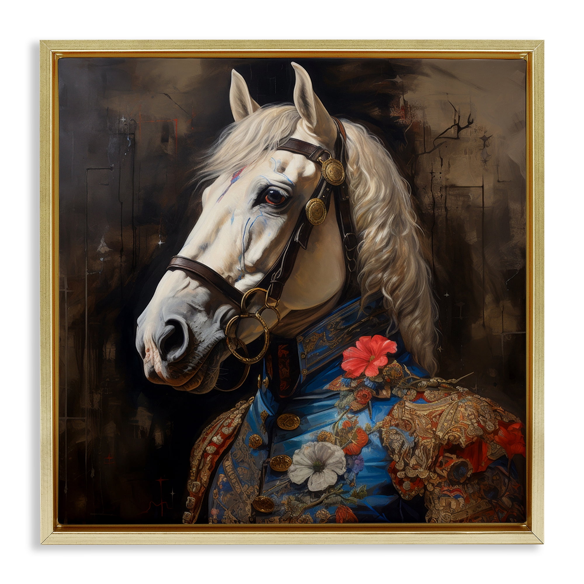 Stupell Industries Horse with Regal Clothing Animals & Insects Painting Gold Floater Framed Canvas Art Print Wall Art, 18 x 18