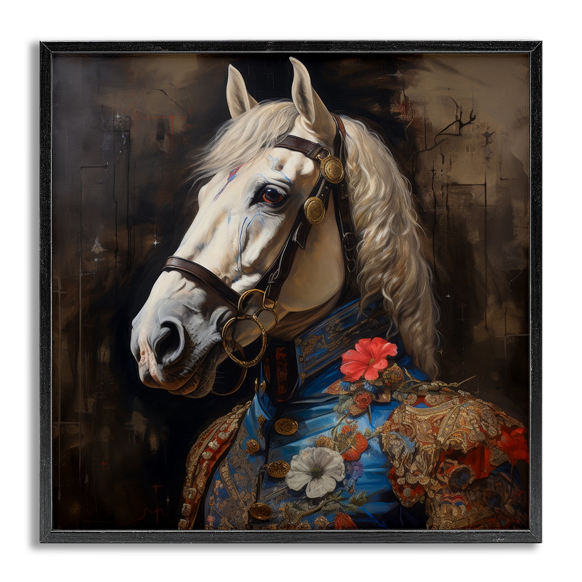 Stupell Industries Horse with Regal Clothing Animals & Insects Painting Gray Framed Art Print Wall Art, 24 x 24
