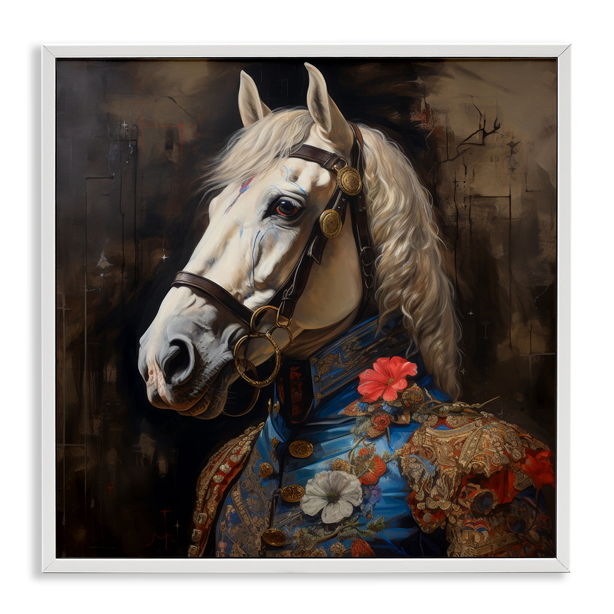 Stupell Industries Horse with Regal Clothing Animals & Insects Painting White Framed Art Print Wall Art, 12 x 12