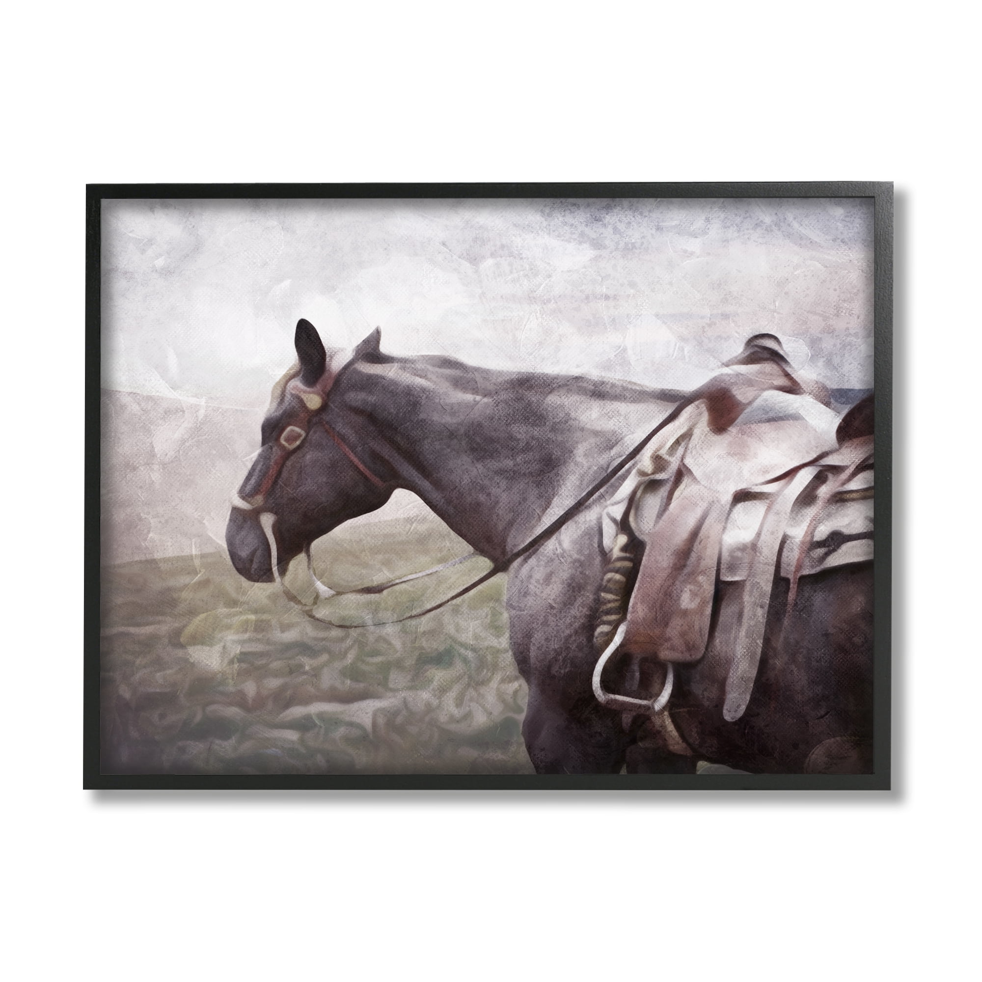 Stupell Industries Horse with Saddle Animals & Insects Painting Black Framed Art Print Wall Art, 14 x 11