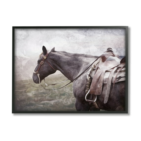 Stupell Industries Horse with Saddle Animals & Insects Painting Black Framed Art Print Wall Art, 20 x 16