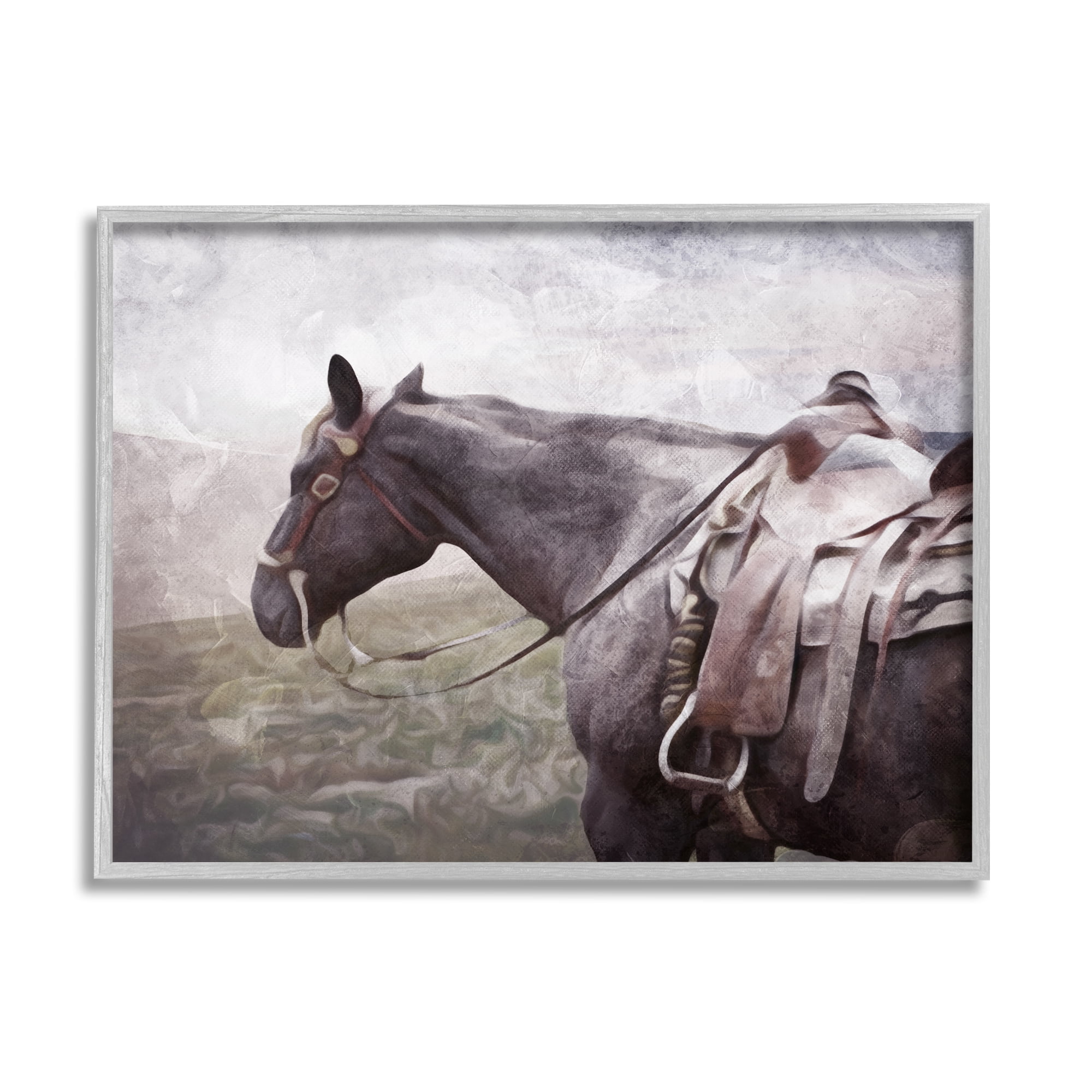 Stupell Industries Horse with Saddle Animals & Insects Painting Gray Framed Art Print Wall Art, 14 x 11