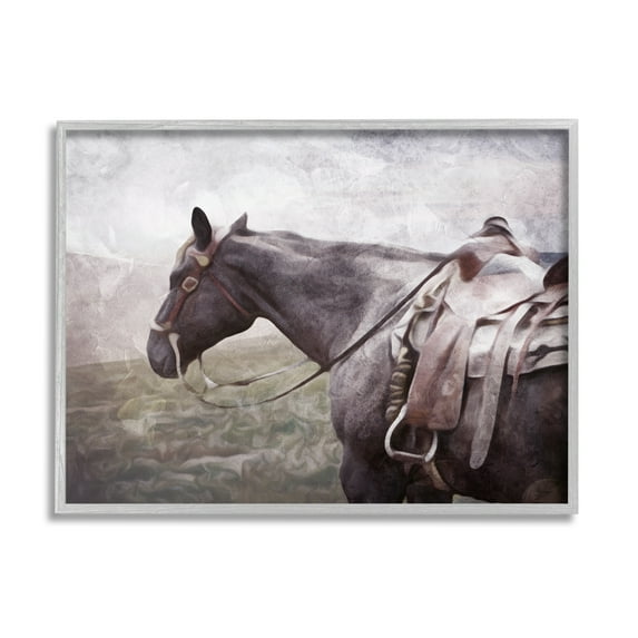 Stupell Industries Horse with Saddle Animals & Insects Painting Gray Framed Art Print Wall Art, 14 x 11