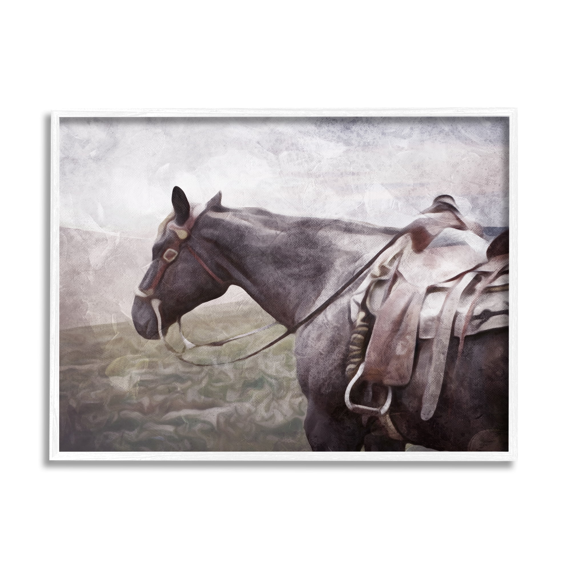 Stupell Industries Horse with Saddle Animals & Insects Painting White Framed Art Print Wall Art, 14 x 11