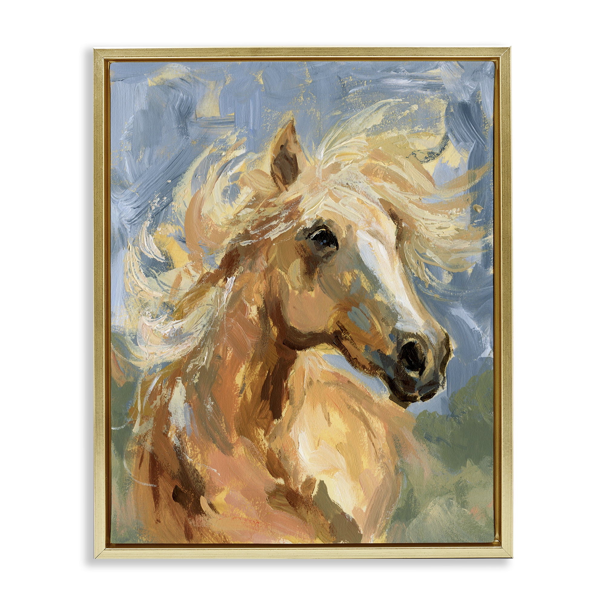 Stupell Industries Horse with Tousled Mane Animals Painting Gold Floater Framed Canvas Art Print Wall Art, 17 x 21