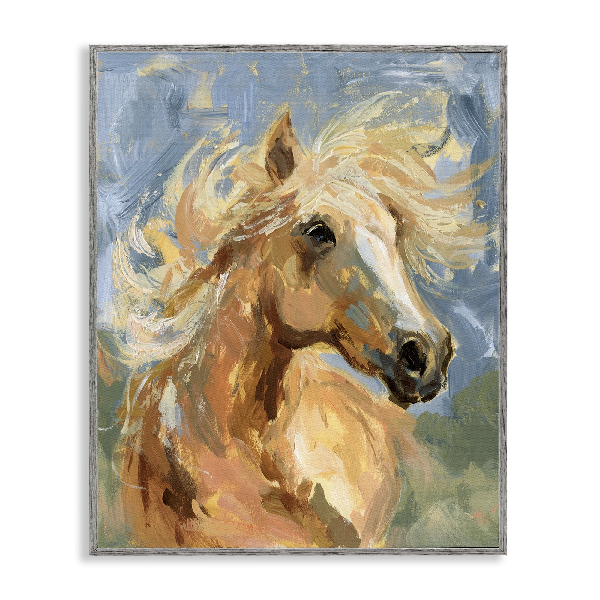 Stupell Industries Horse with Tousled Mane Animals Painting Gray Framed Art Print Wall Art, 24 x 30