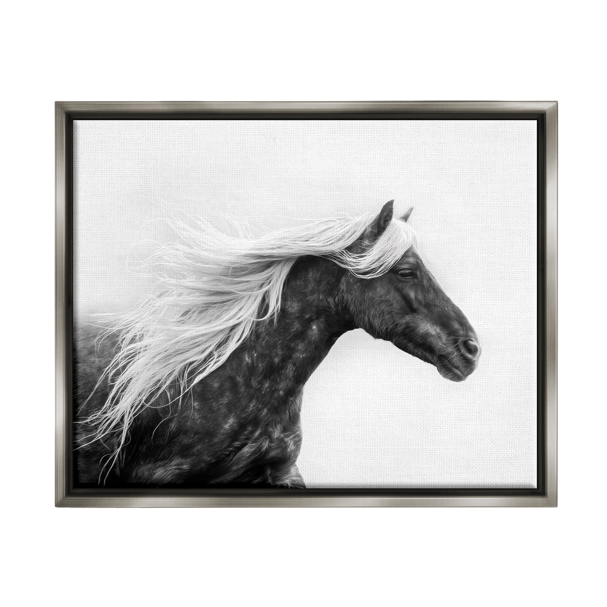Stupell Industries Horse with White Mane Animals & Insects Photography Gray Floater Framed Canvas Art Print Wall Art, 31 x 25