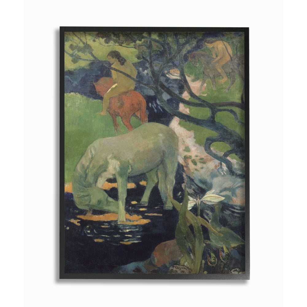 Stupell Industries Horses Bathing Native Figures Classic Painting Black Framed Art Print Wall Art, 16x20, by Paul Gauguin