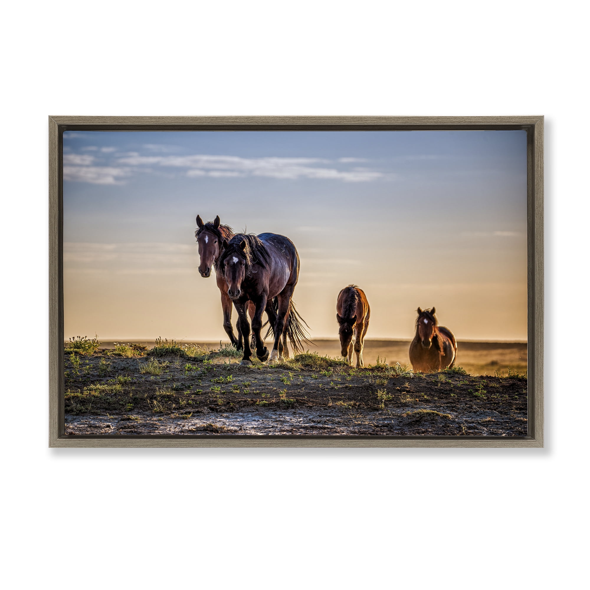Stupell Industries Horses Coming Home Brown Framed Floater Canvas Wall Art, design by Tim West