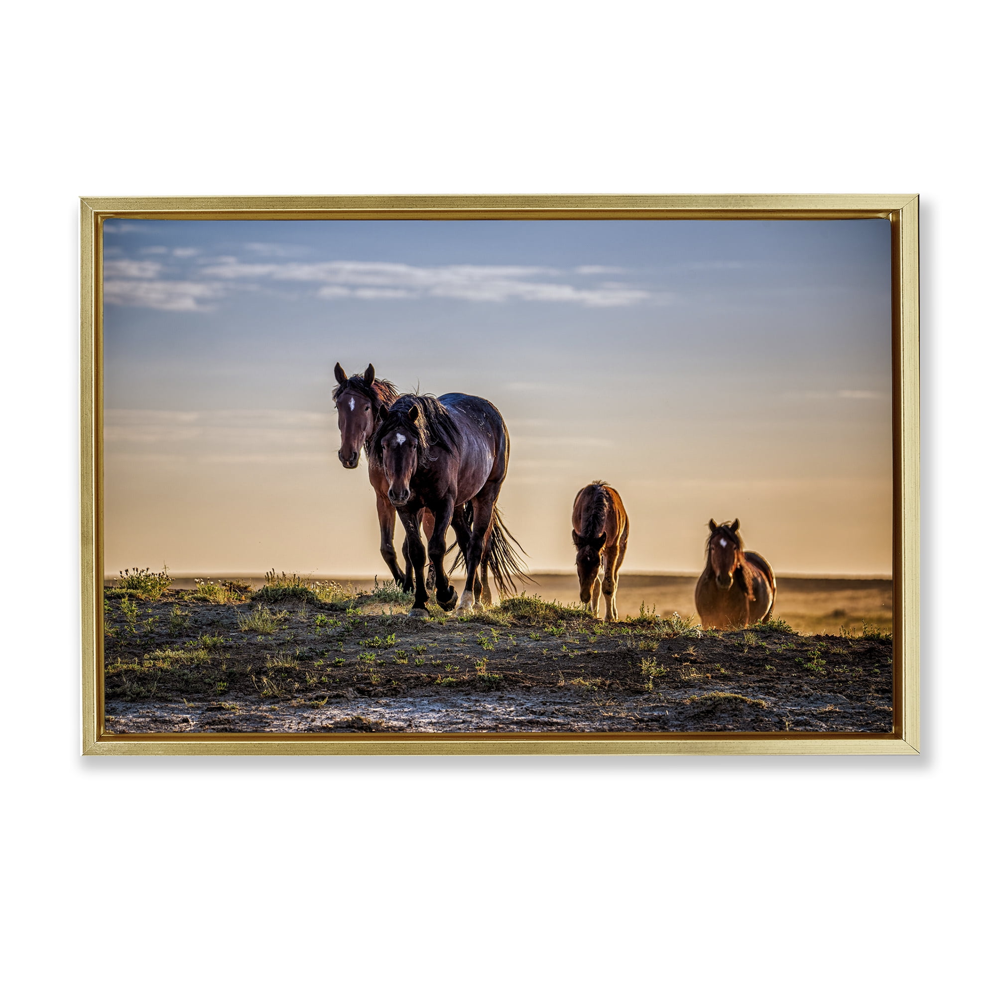Stupell Industries Horses Coming Home Gold Framed Floater Canvas Wall Art, design by Tim West