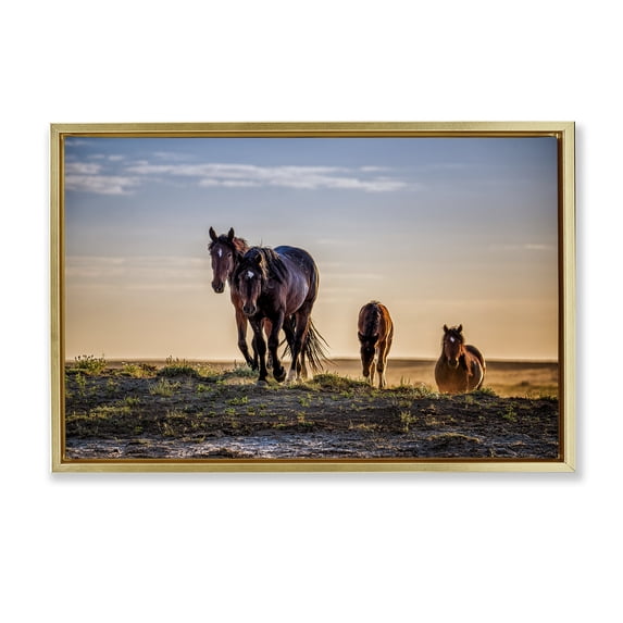 Stupell Industries Southwestern Horses Coming Home Gold Floating Frame Canvas Art, 25 x 17, by Tim West