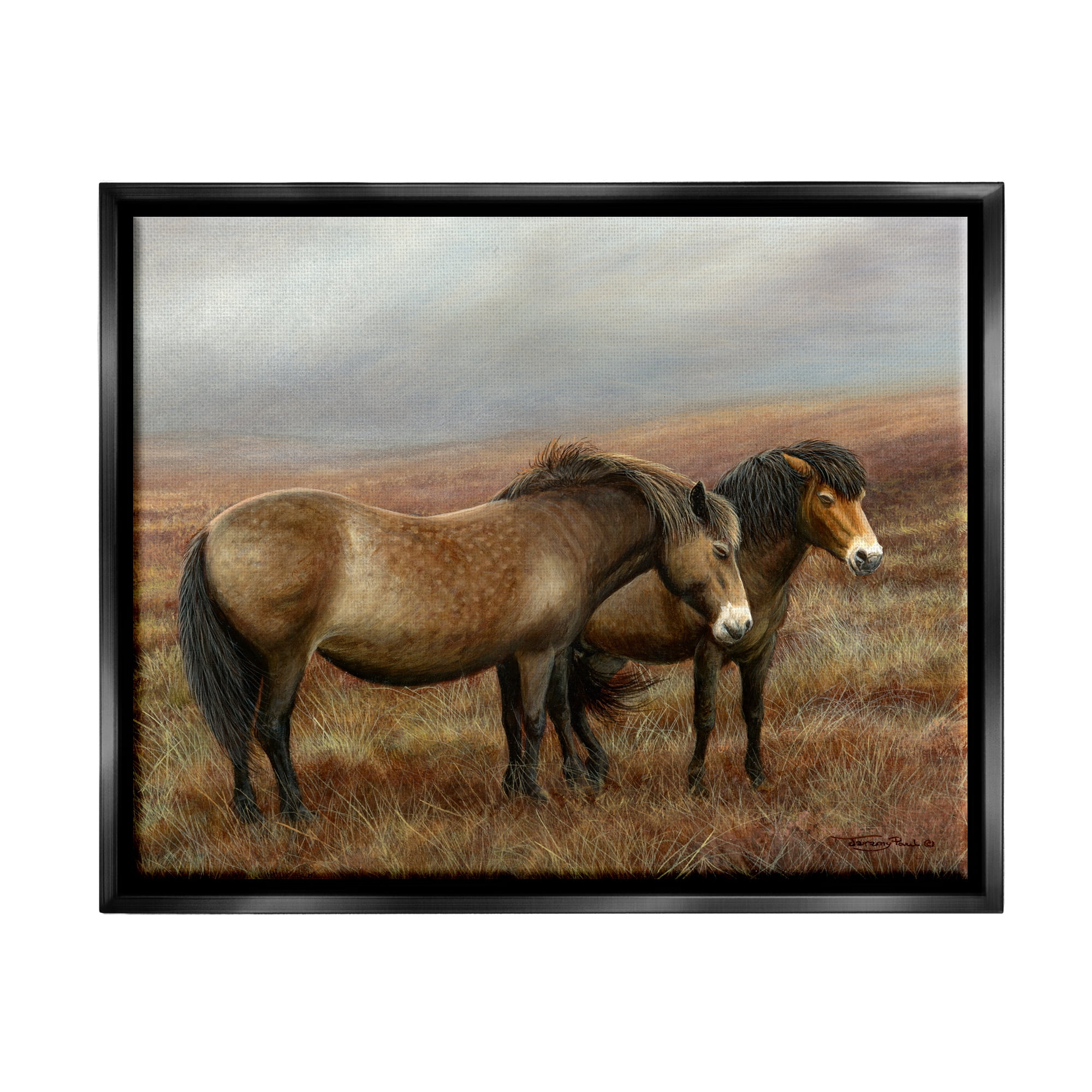 Stupell Industries Horses Dark Country Field Animals & Insects Painting Black Floater Framed Art Print Wall Art