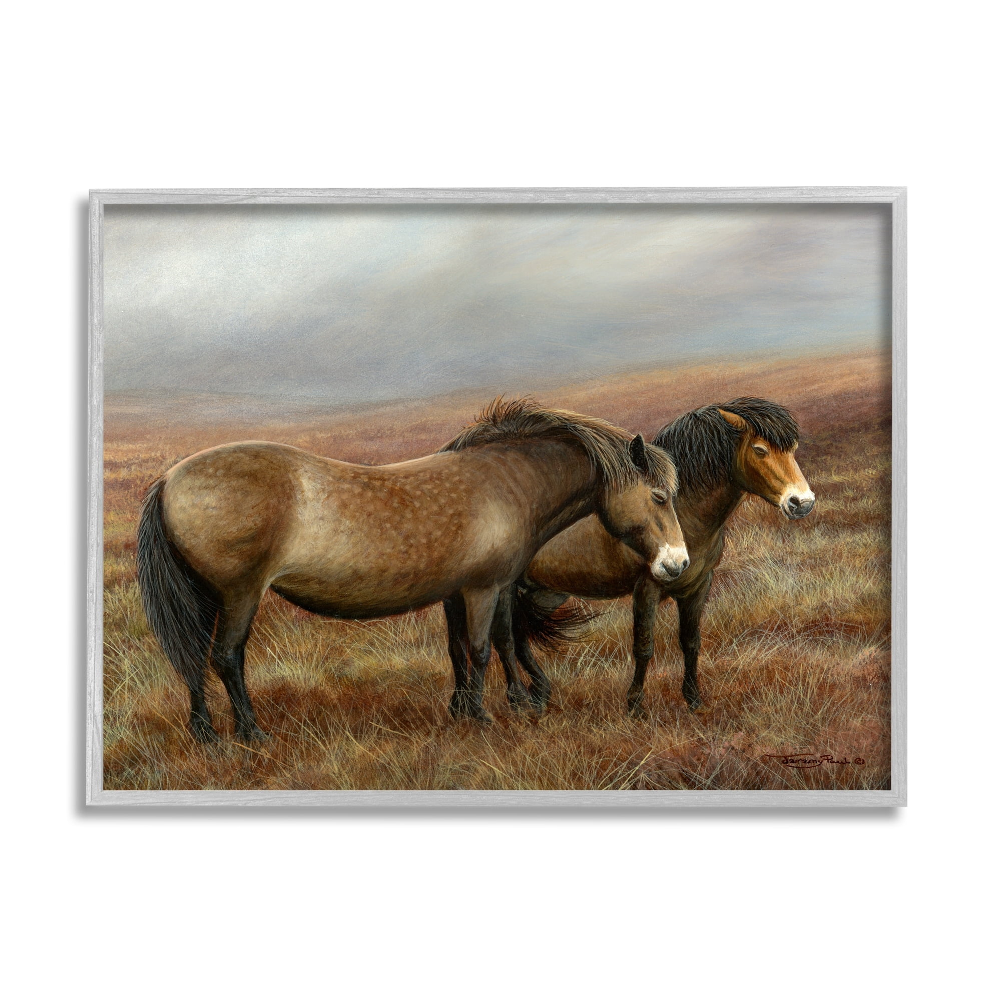 Stupell Industries Horses Dark Country Field Animals & Insects Painting Gray Framed Art Print Wall Art